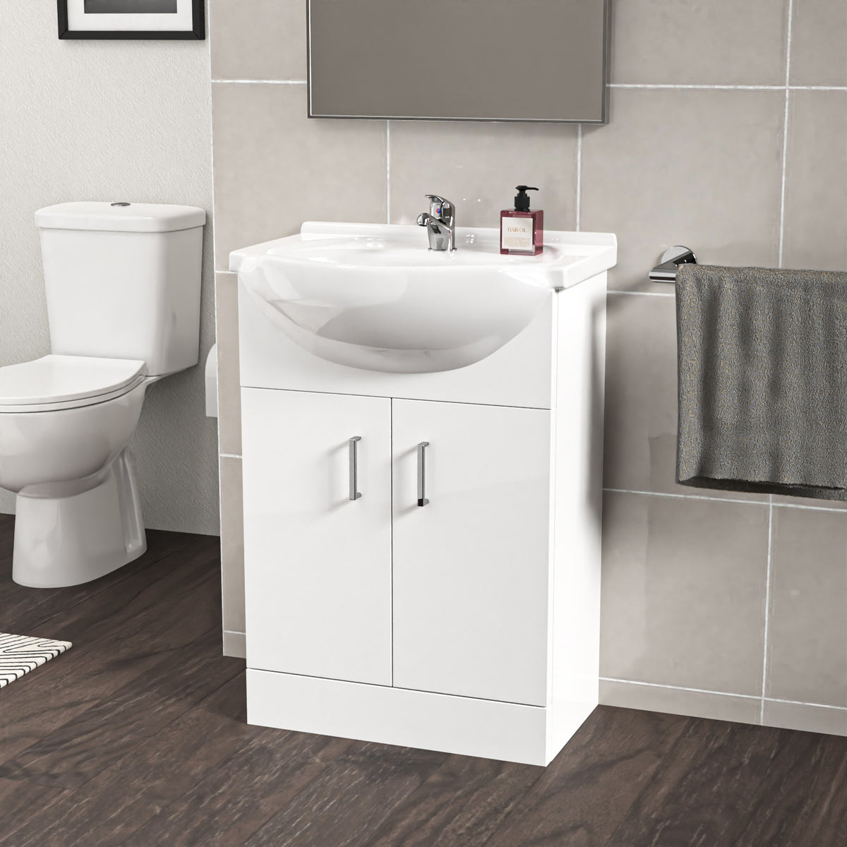1700mm Round Bath With 550mm Vanity & Toilet, Bath Filler & Basin Mixer Tap