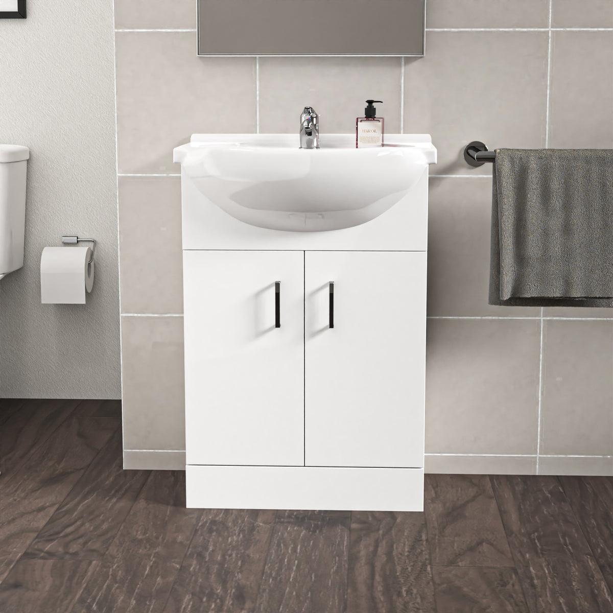 1700mm Round Bath With 550mm Vanity & Toilet, Bath Filler & Basin Mixer Tap