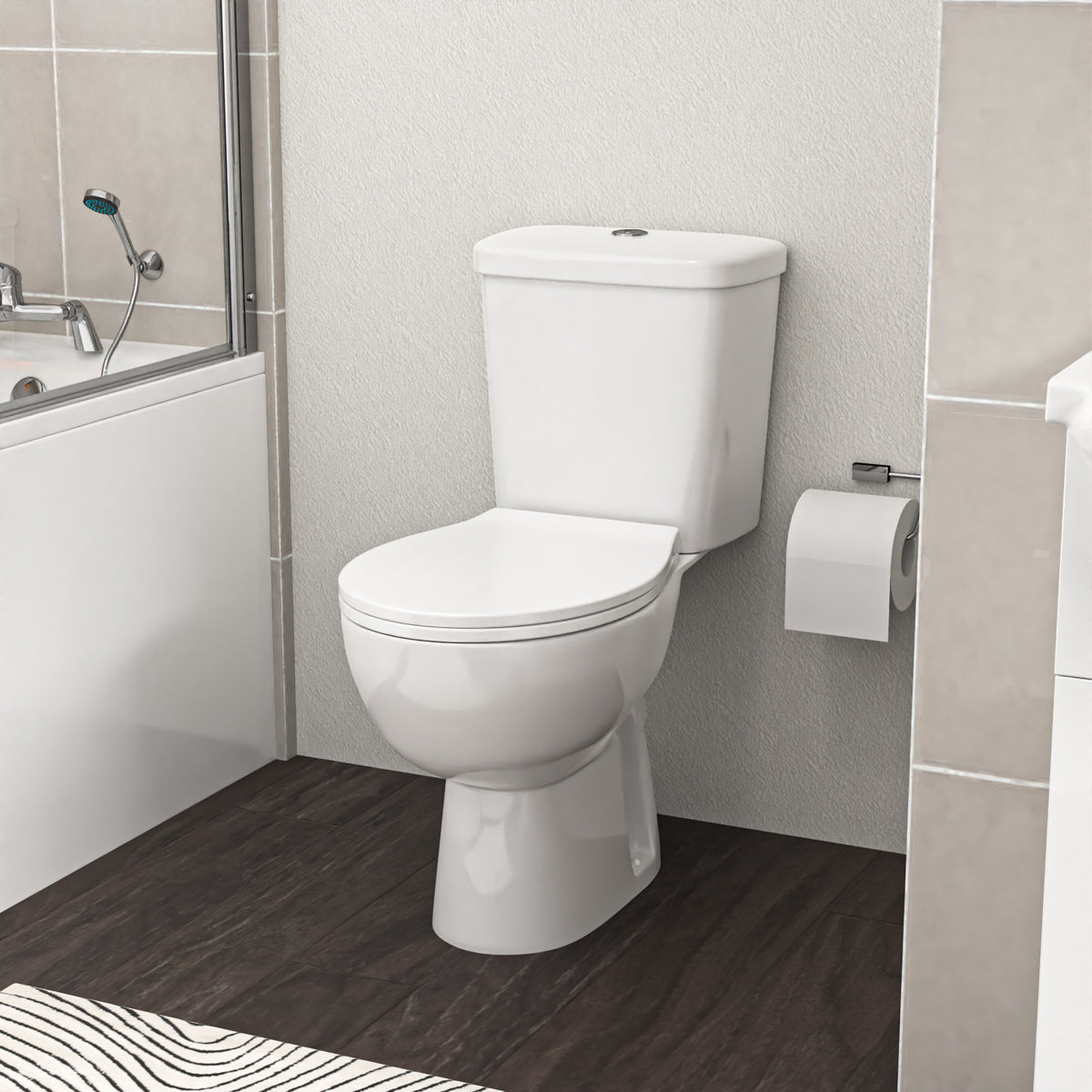 1700mm Round Bath With 550mm Vanity & Toilet, Bath Filler & Basin Mixer Tap