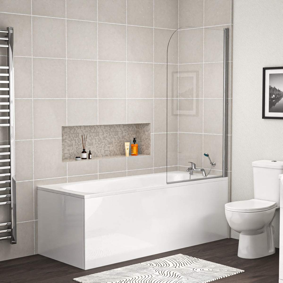 1700mm Round Bath With 550mm Vanity & Toilet, Bath Filler & Basin Mixer Tap