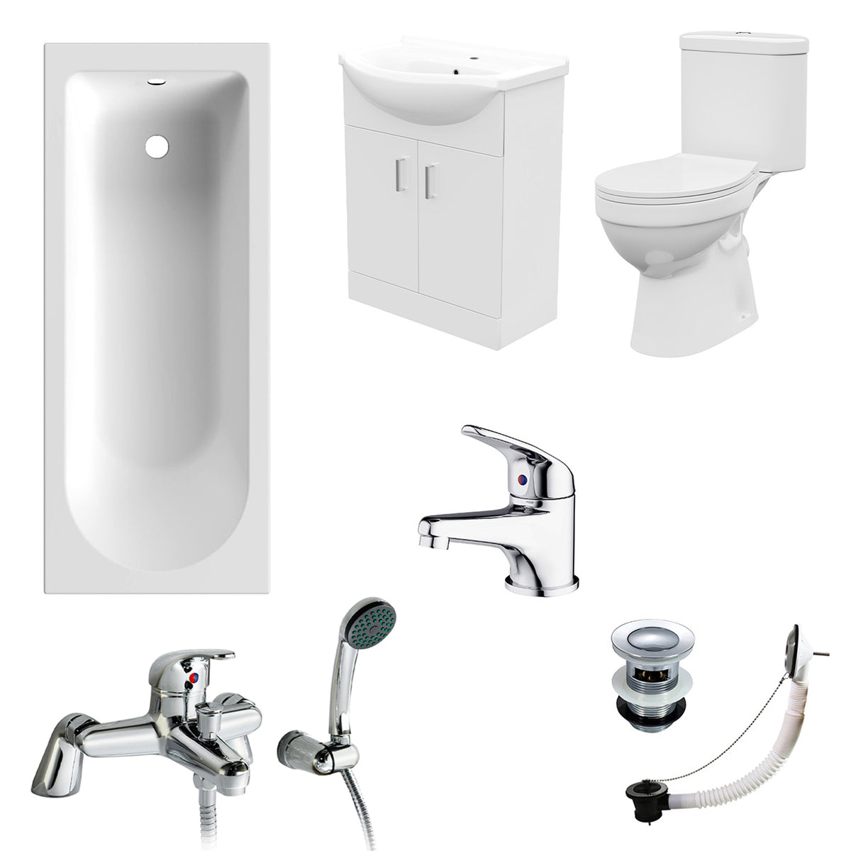 1700mm Round Bath With 550mm Vanity & Toilet, Bath Filler & Basin Mixer Tap