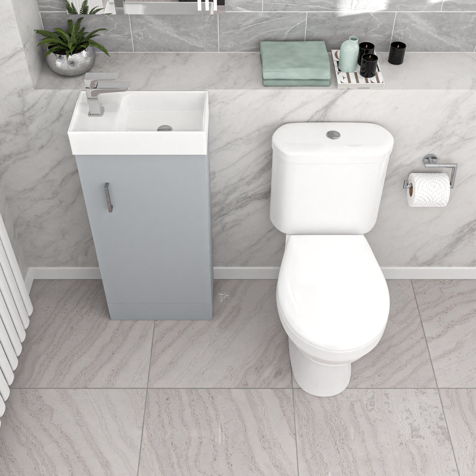Matte Grey 400mm Basin Sink Vanity Unit and WC Toilet Pan