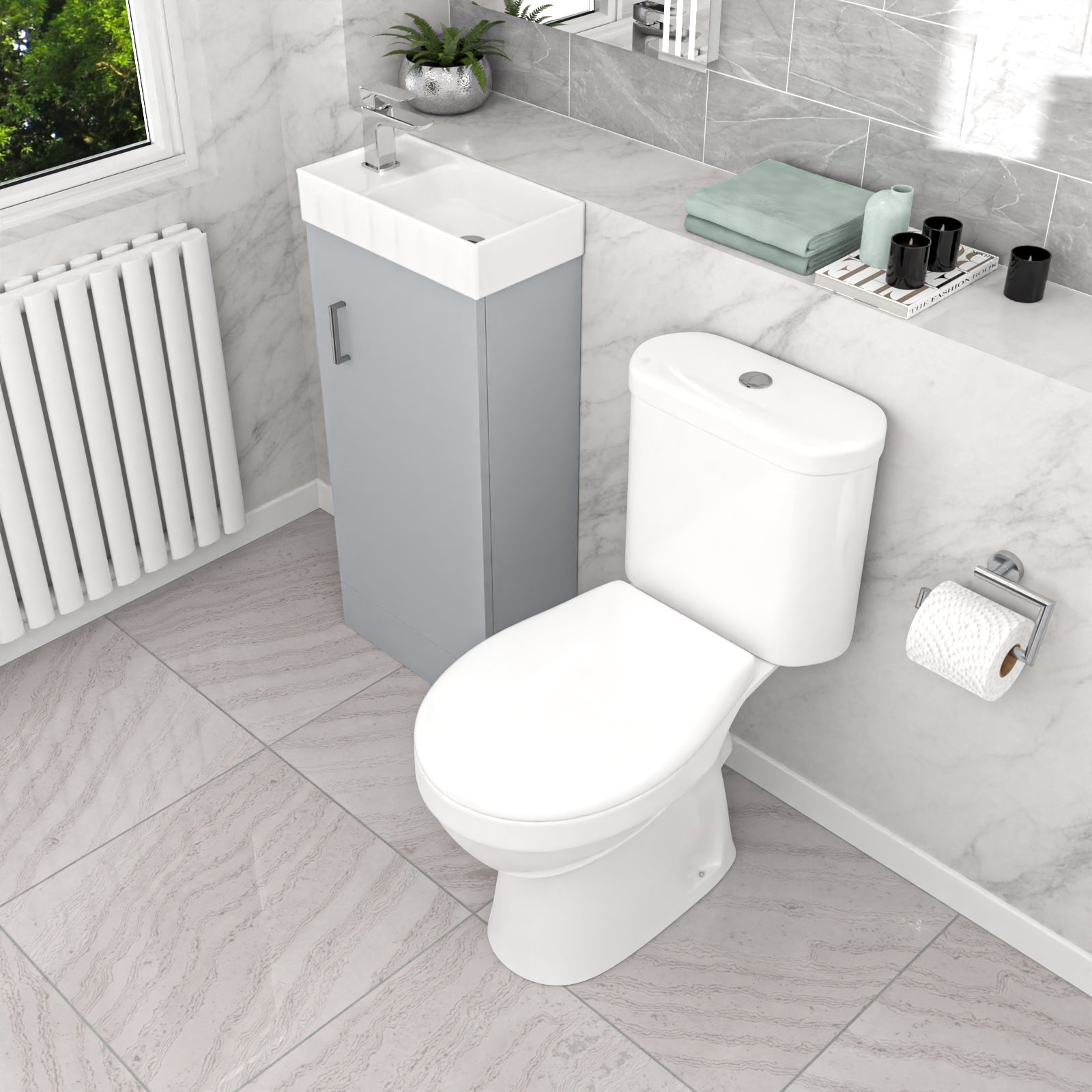 Matte Grey 400mm Basin Sink Vanity Unit and WC Toilet Pan