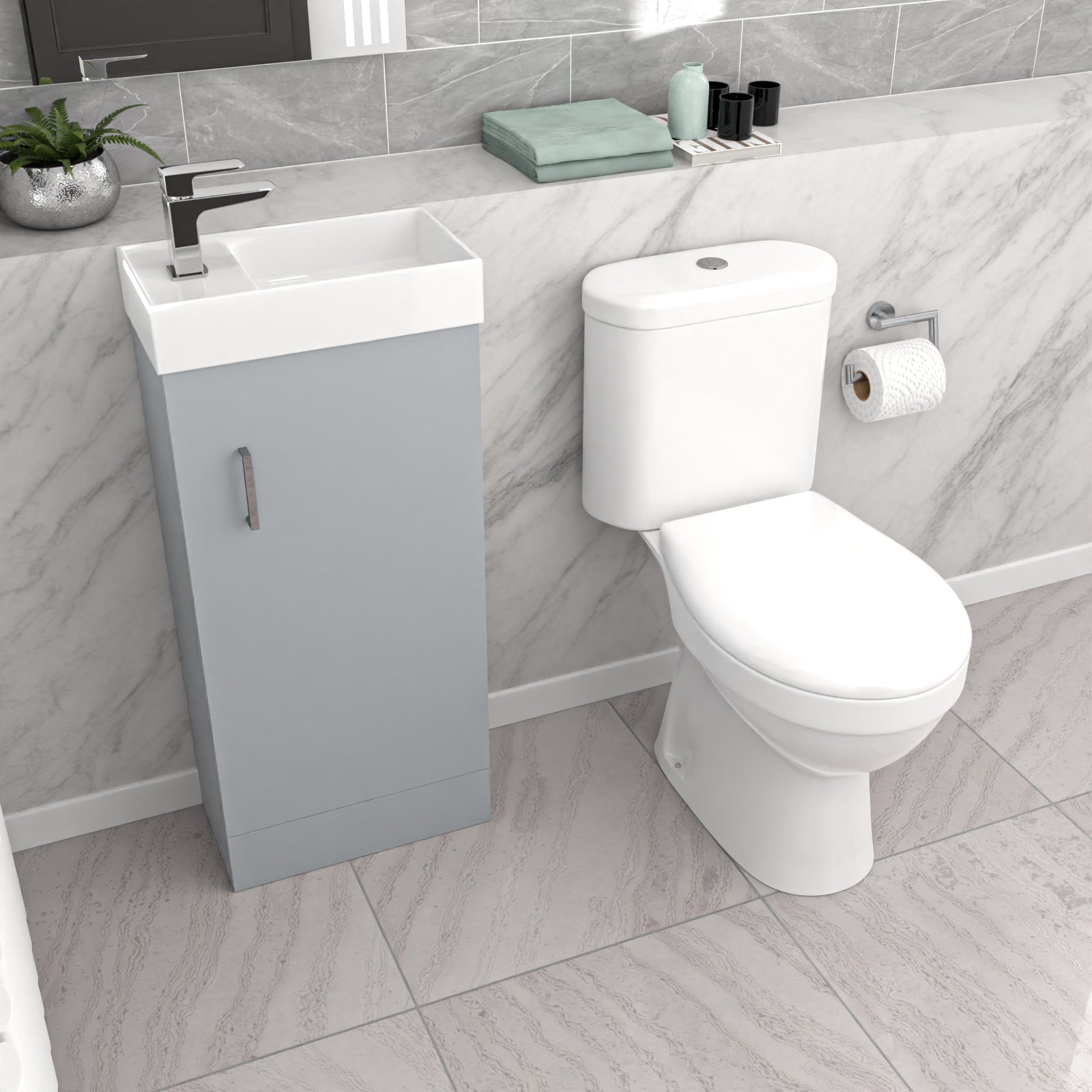 Matte Grey 400mm Basin Sink Vanity Unit and WC Toilet Pan