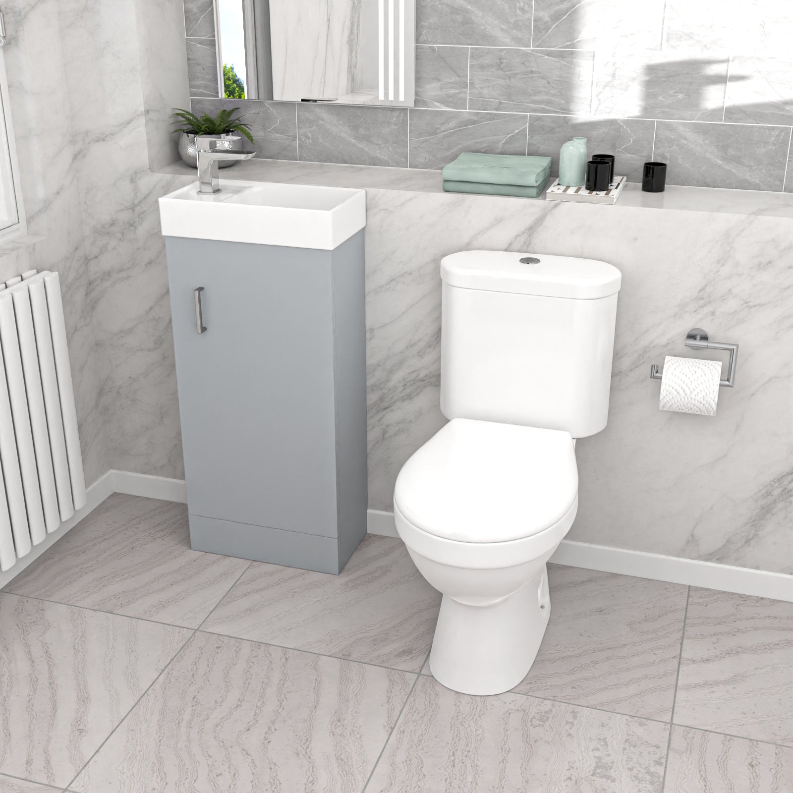 Matte Grey 400mm Basin Sink Vanity Unit and WC Toilet Pan