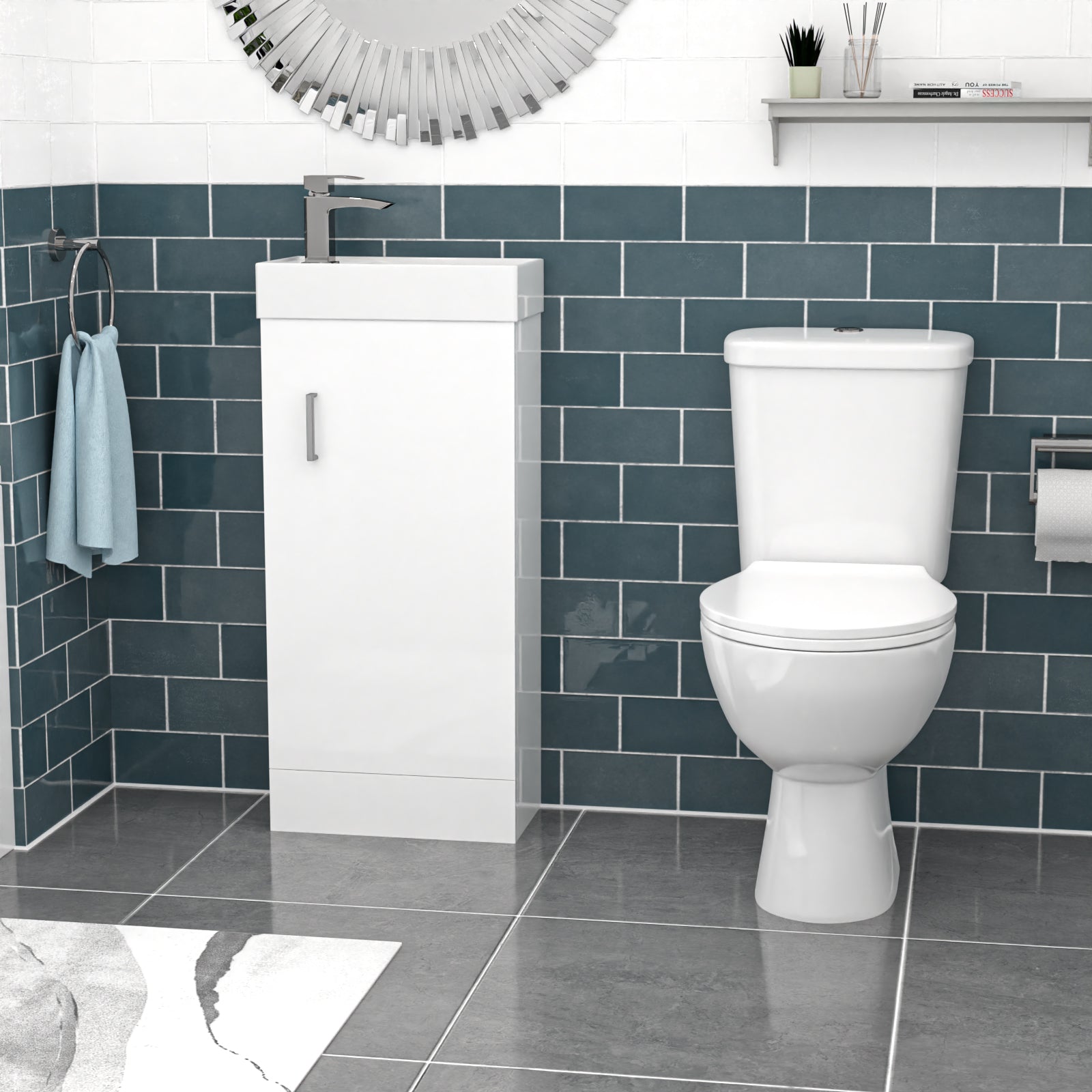 Nanuya White 400mm Basin Sink Vanity Unit and WC Toilet Set