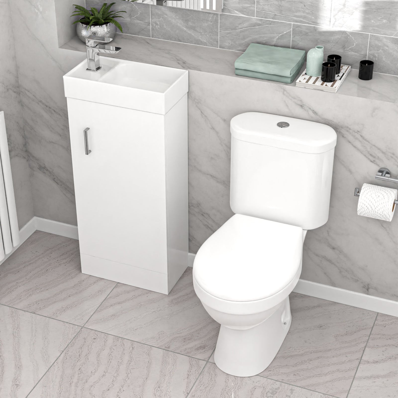 Nanuya White 400mm Basin Sink Vanity Unit and WC Toilet Set