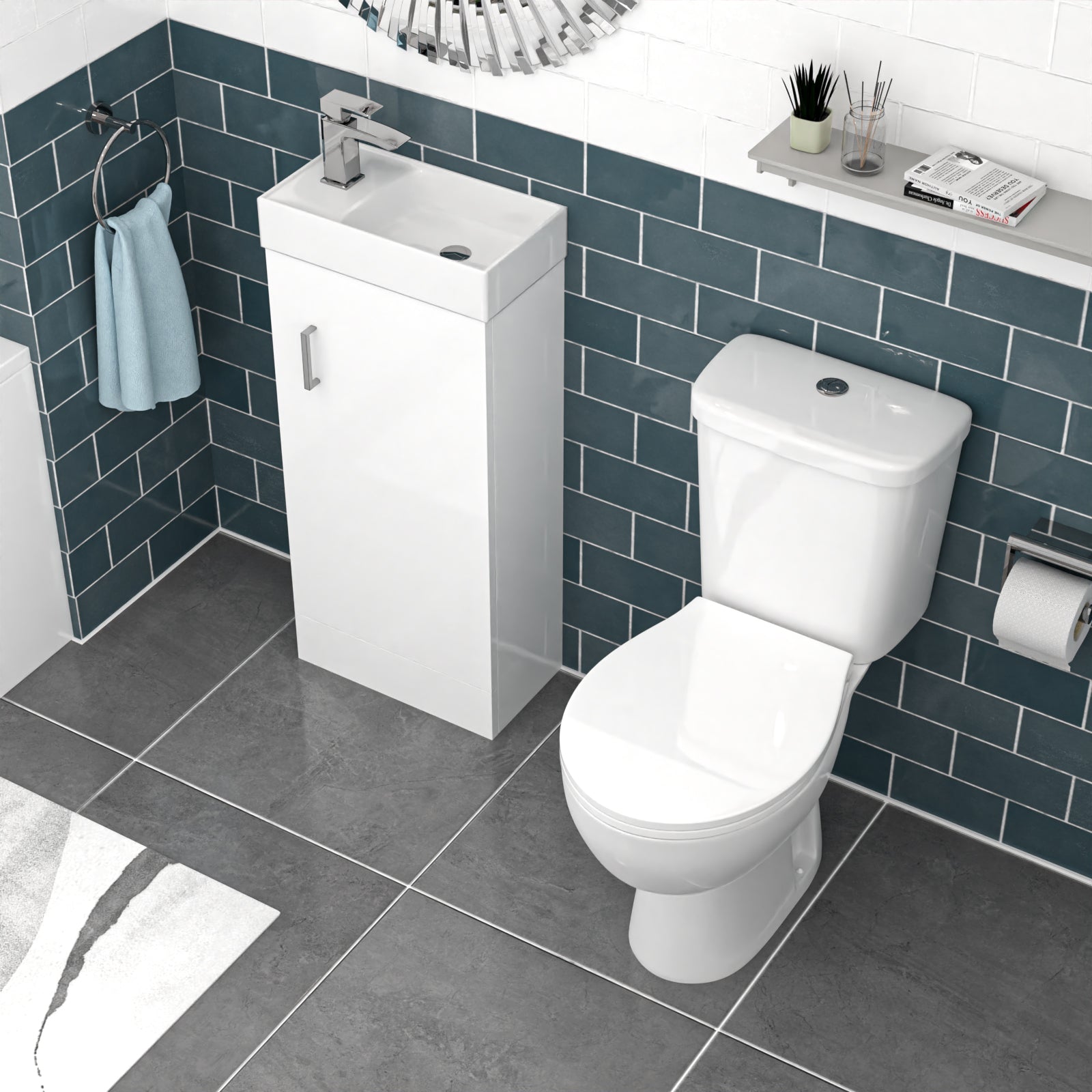 Nanuya White 400mm Basin Sink Vanity Unit and WC Toilet Set
