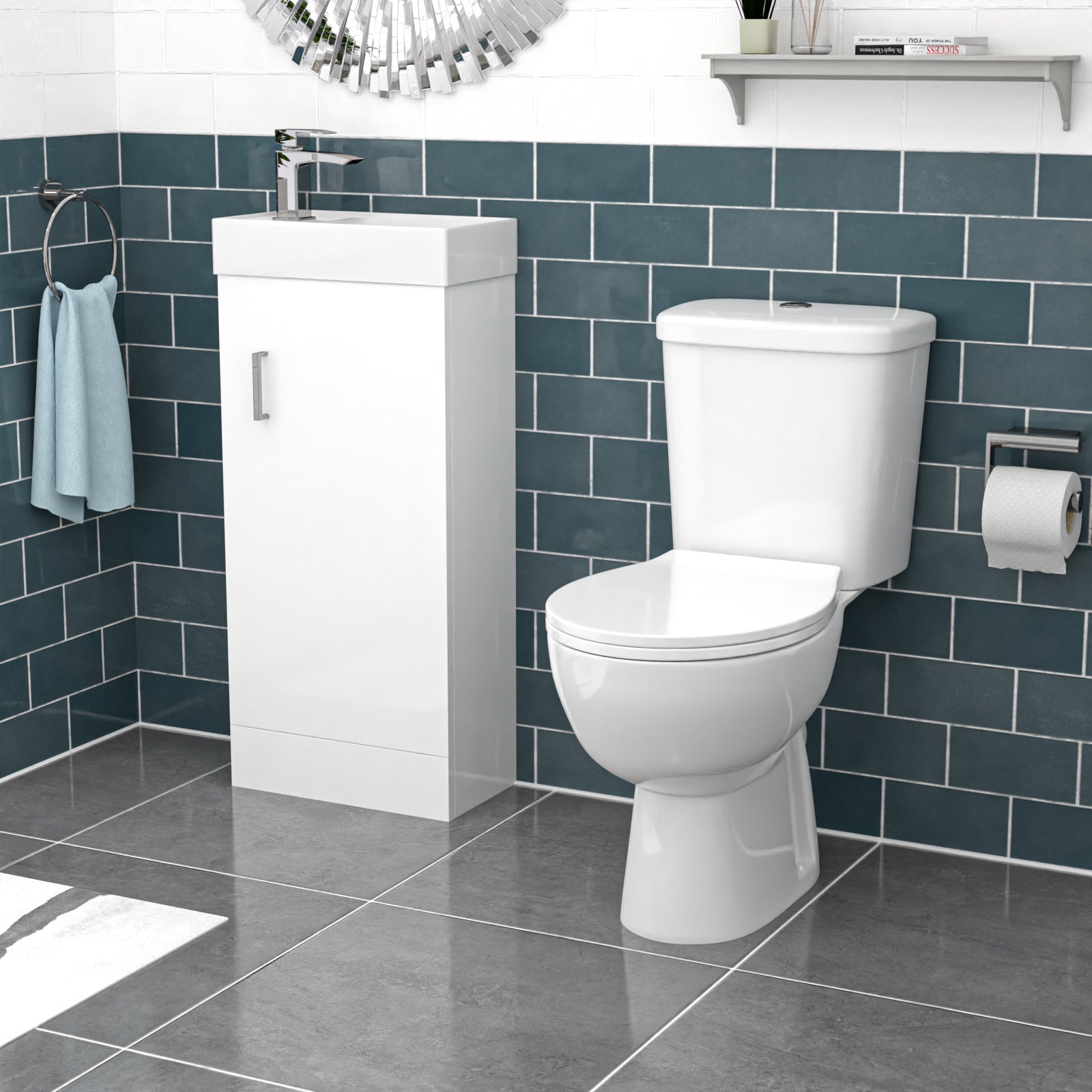 Nanuya White 400mm Basin Sink Vanity Unit and WC Toilet Set