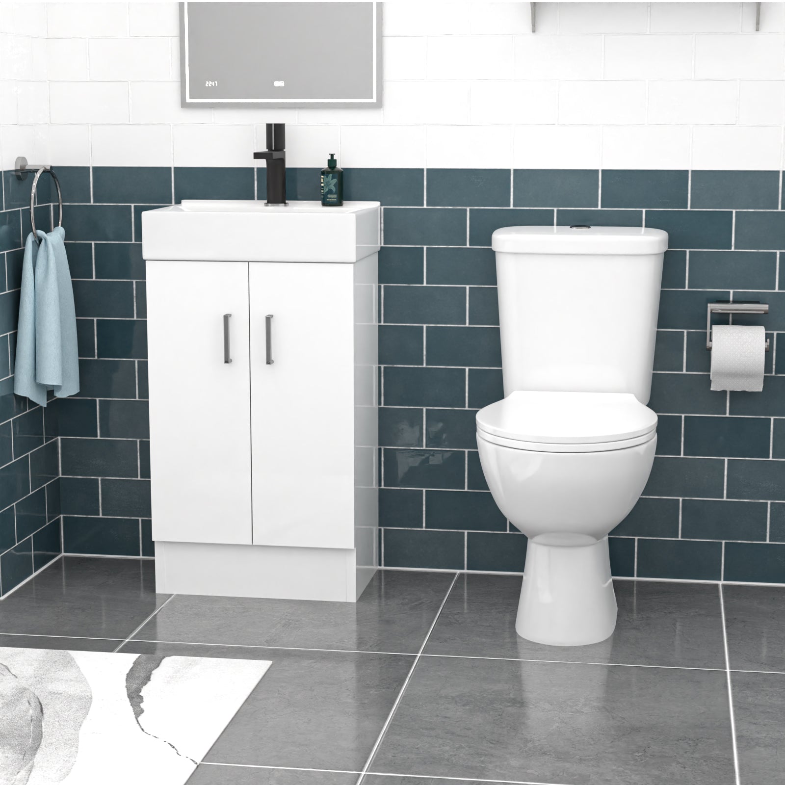 Nanuya 450mm Basin Vanity, Close Coupled Toilet Round Bath Front & End Panel