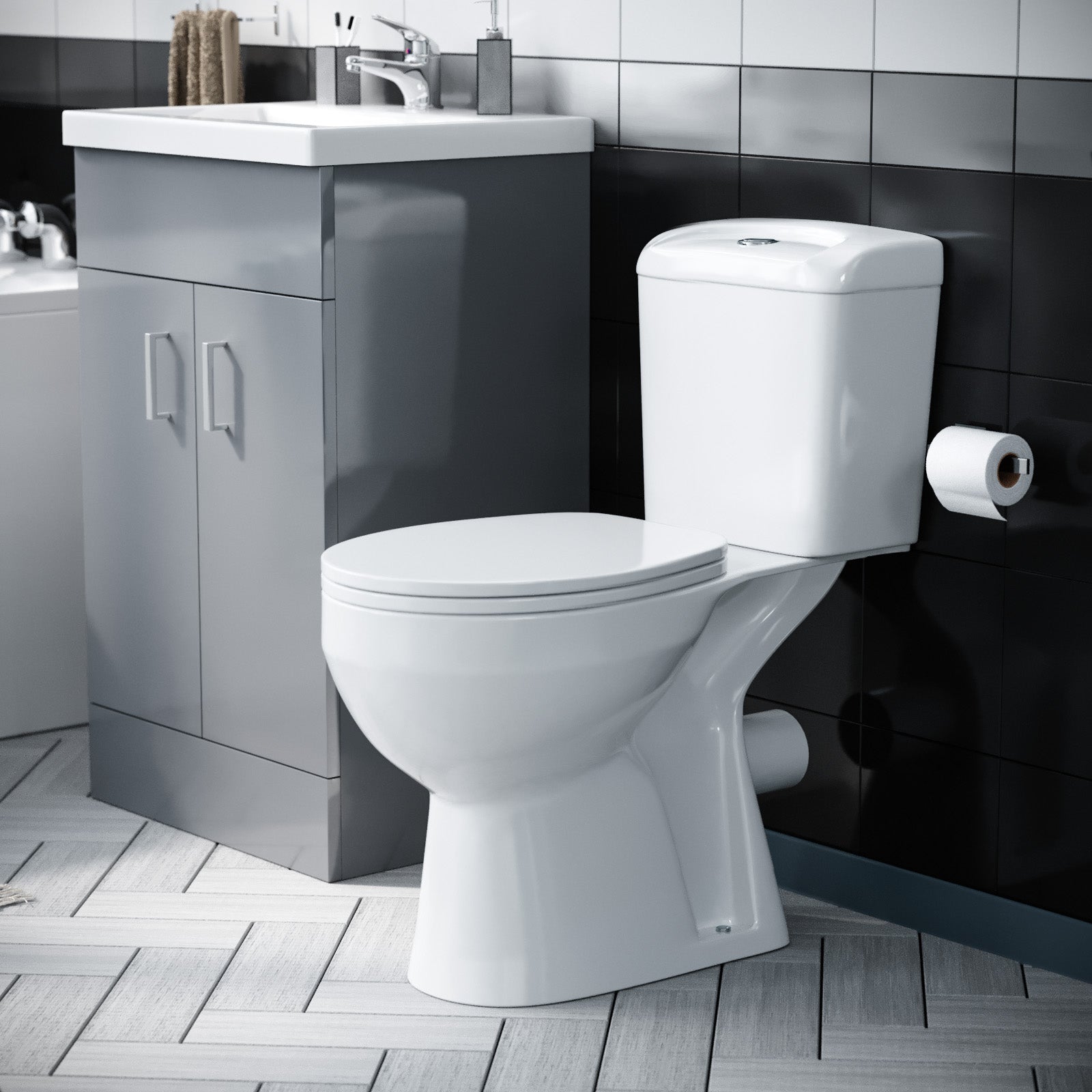 Nanuya 510mm Grey Floor Standing Vanity With 2 Doors, WC Toilet Pan & Basin