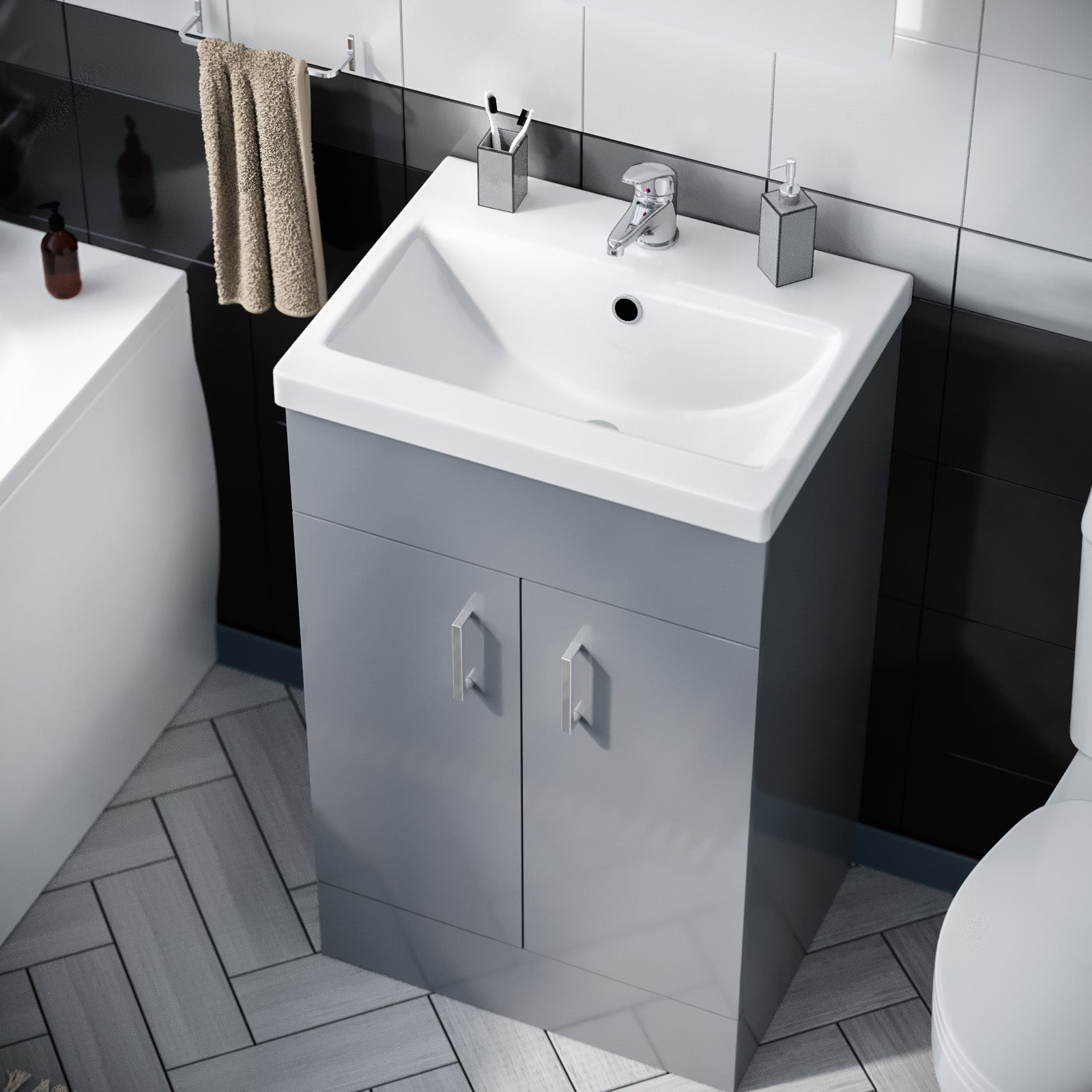 Nanuya 510mm Grey Floor Standing Vanity With 2 Doors, WC Toilet Pan & Basin