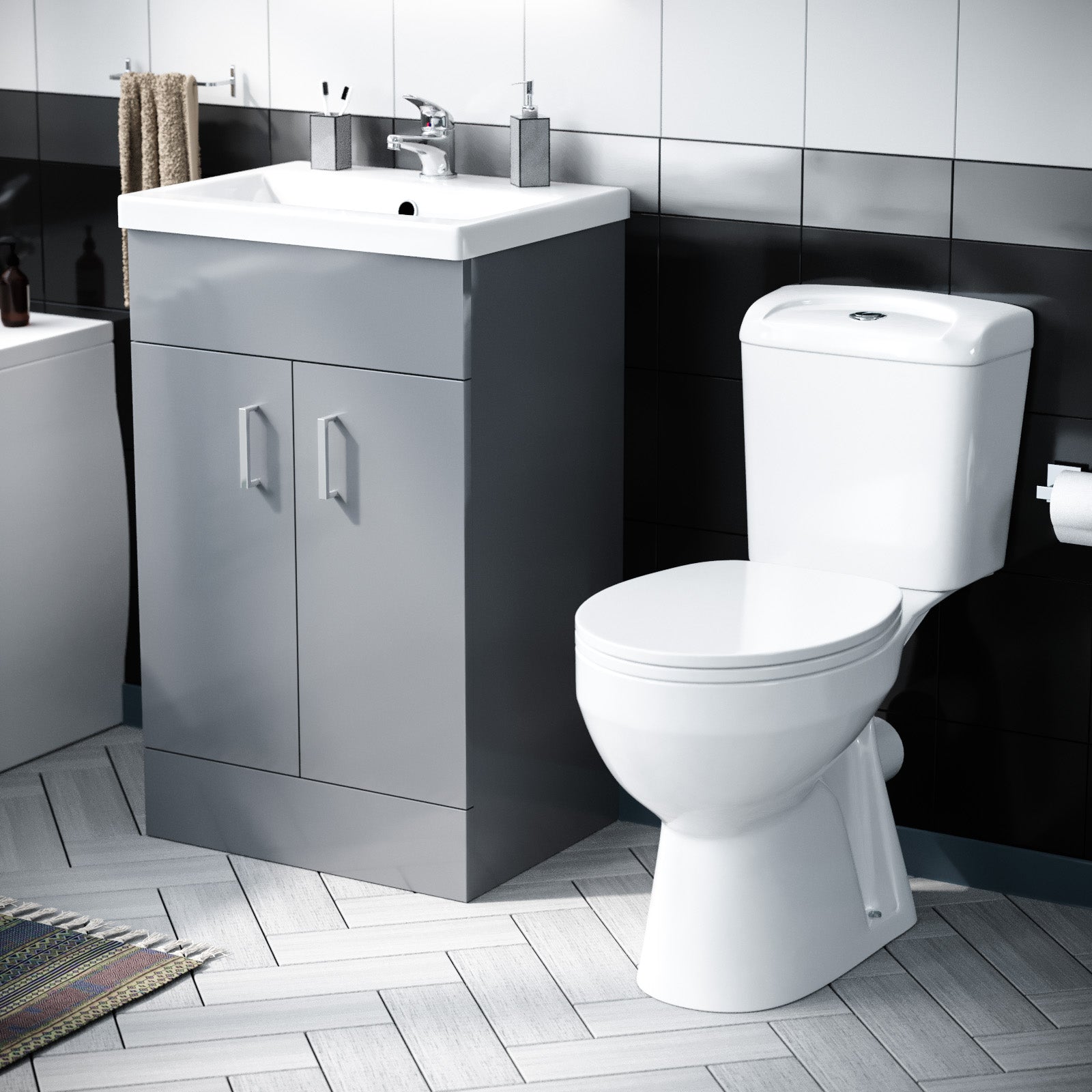 Nanuya 510mm Grey Floor Standing Vanity With 2 Doors, WC Toilet Pan & Basin