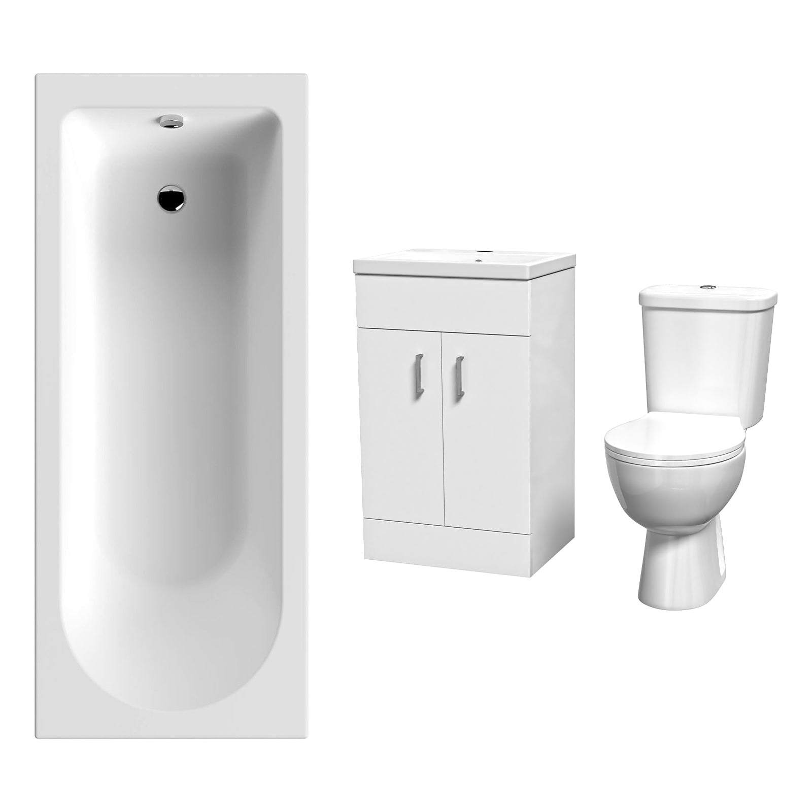Nanuya 500mm Floorstanding Basin Vanity, Close Coupled Toilet & Round Bath