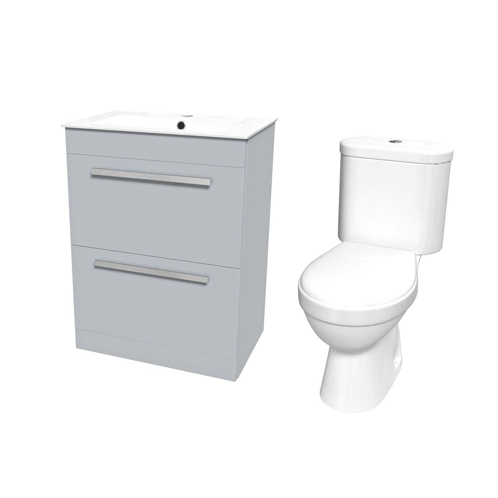 Nanuya 600mm Matte Grey Slim Basin 2 Drawers Vanity Cabinet & WC Toilet Pan