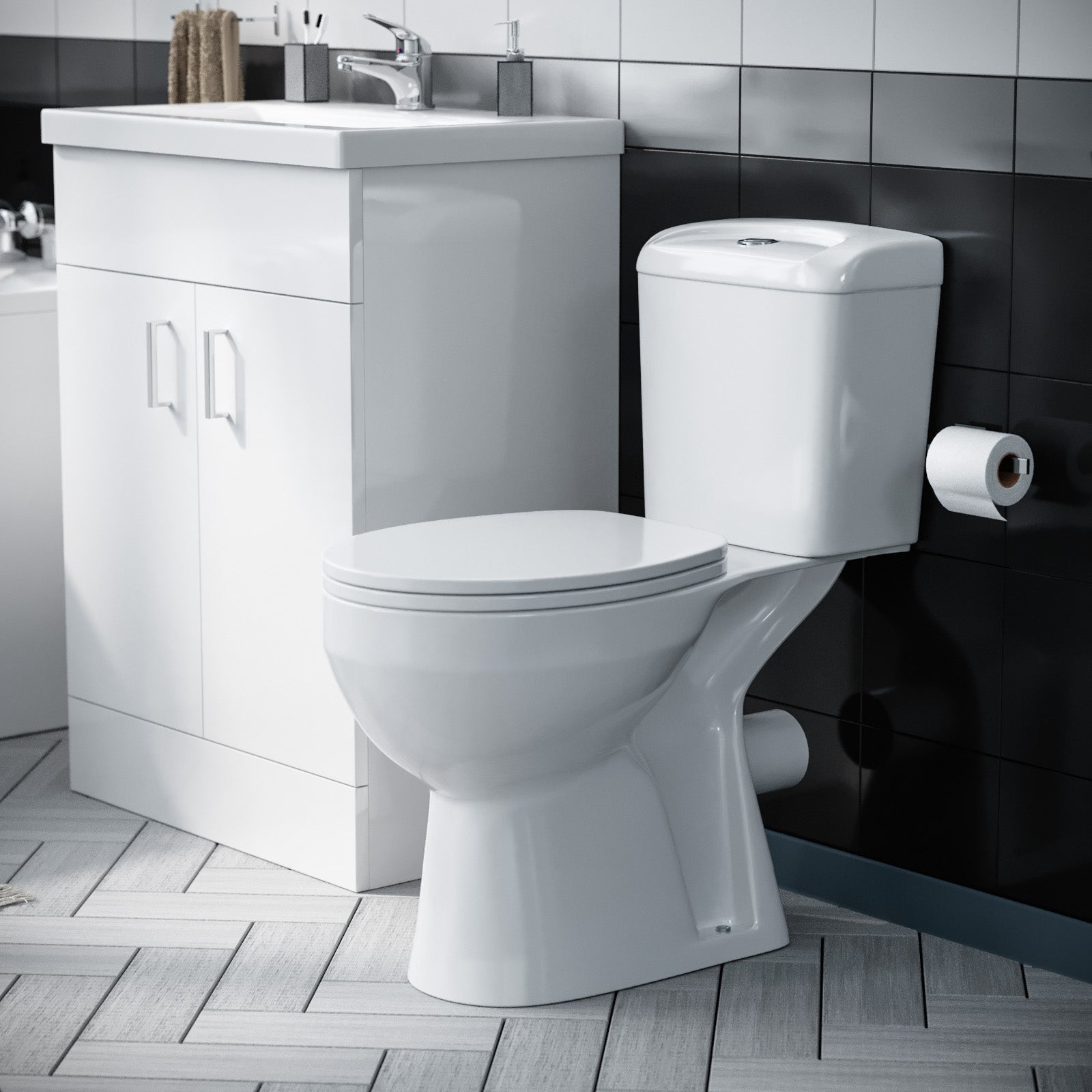 Nanuya 600mm Basin White Vanity & WC Toilet Pan