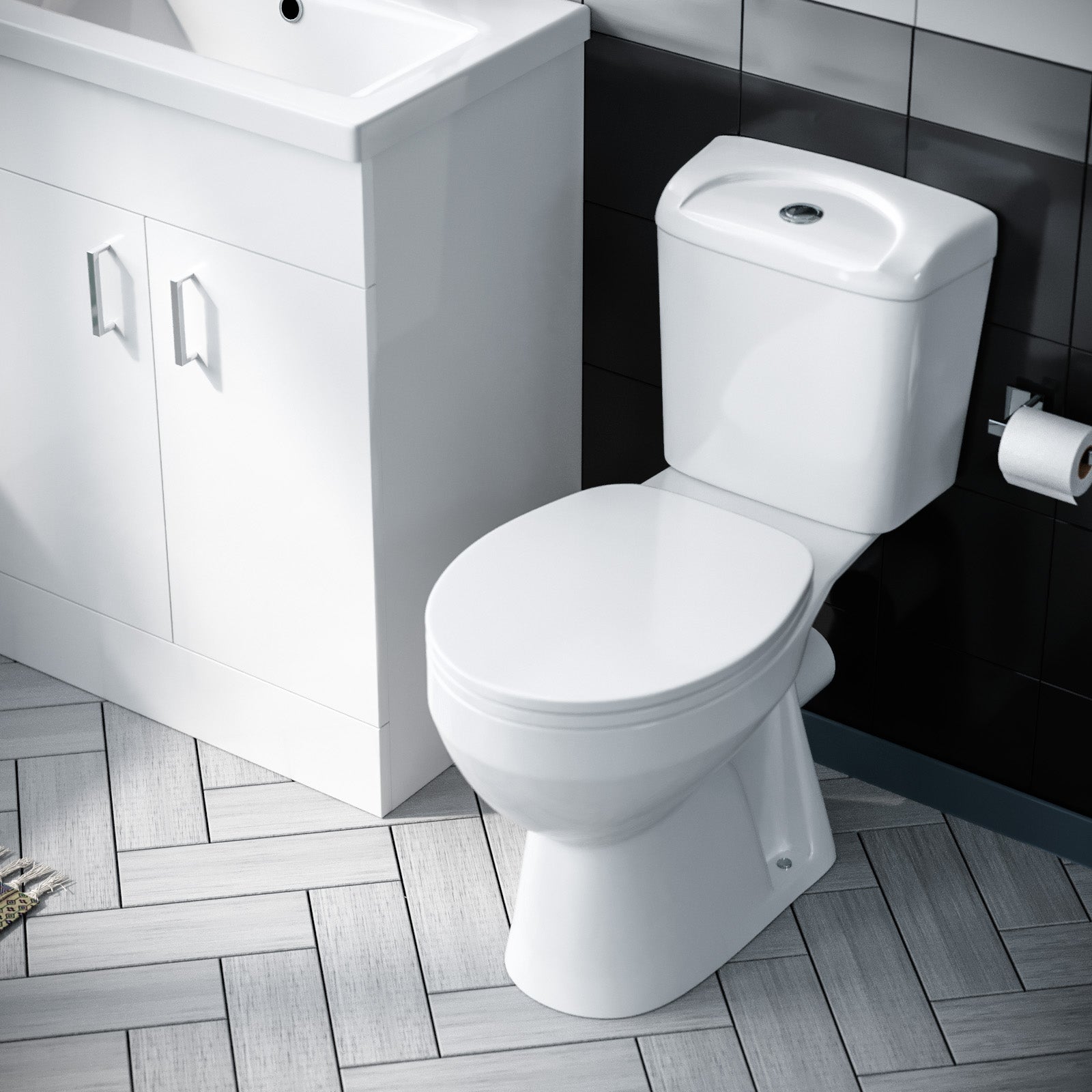 Nanuya 1700mm Bath, WC Toilet & 600 mm White Vanity Basin Cabinet