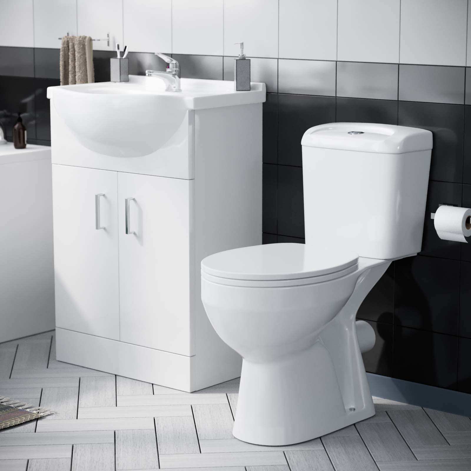 Ellen Bath Suite, 1700mm Bath, Close Coupled Toilet & Vanity Basin Cabinet