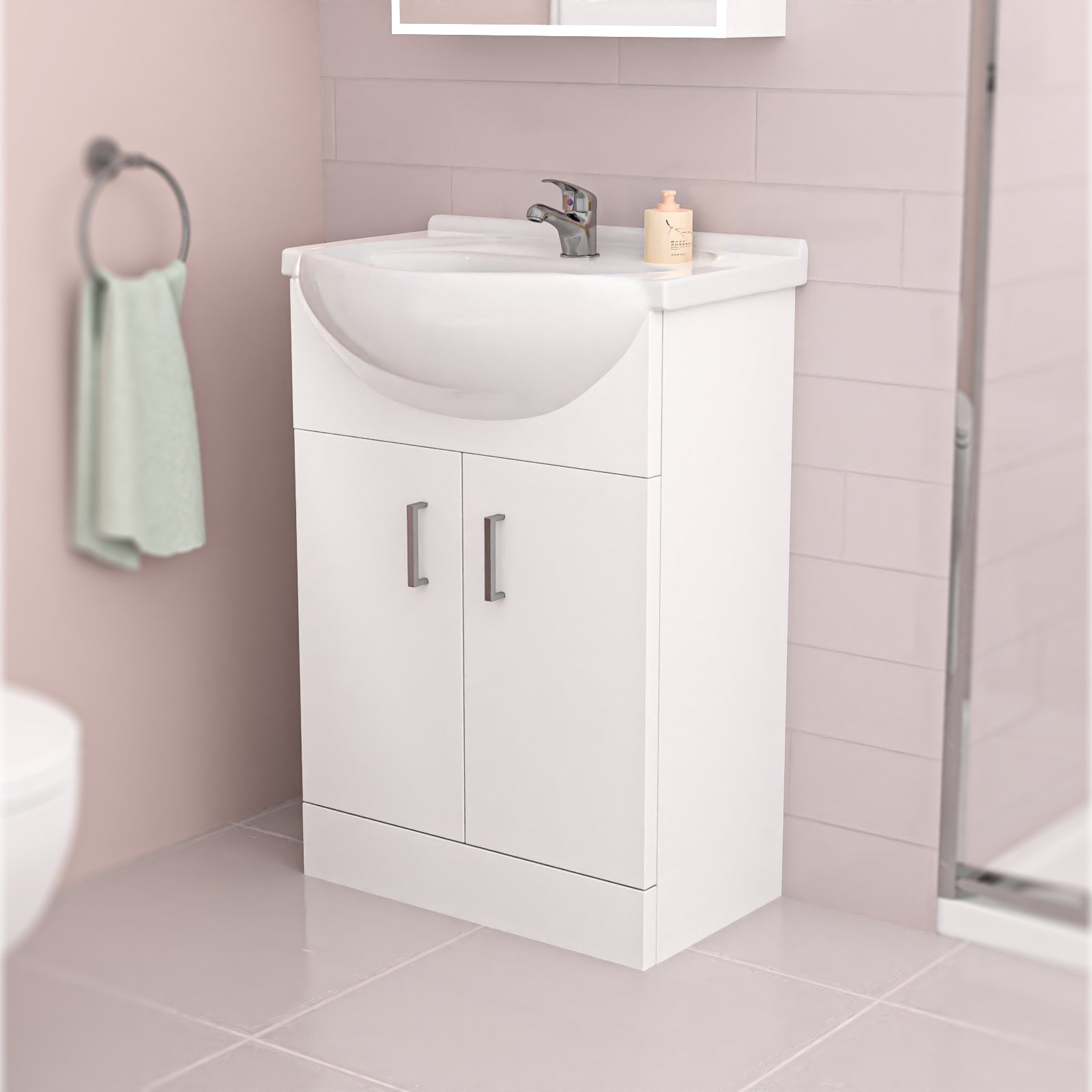 Ellen White Vanity Toilet & Chrome 900mm Quadrant Enclosure Tray with Exposed Shower