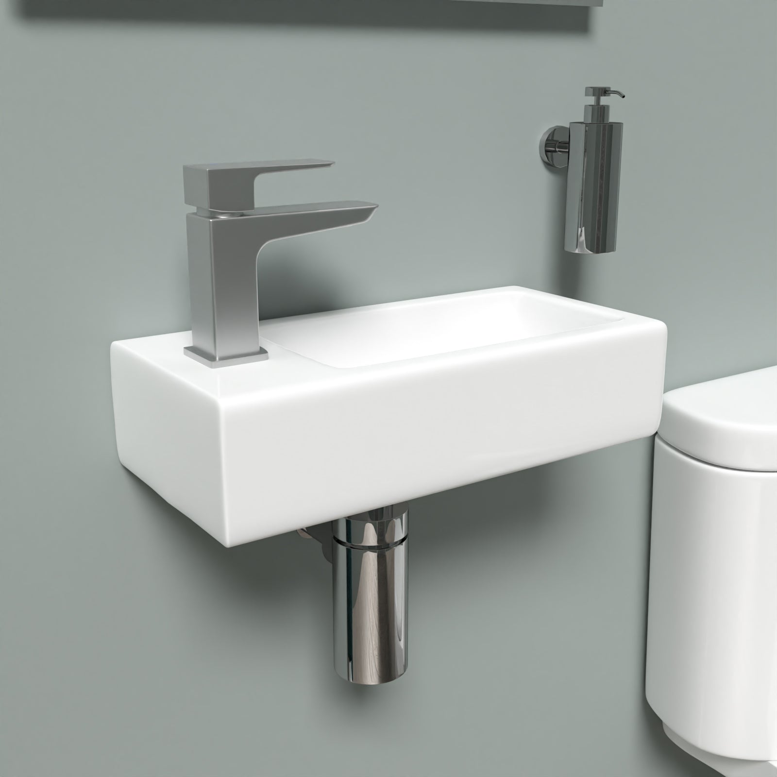 White Round Close Coupled Toilet with Cloakroom LH 360mm Wall Hung Basin