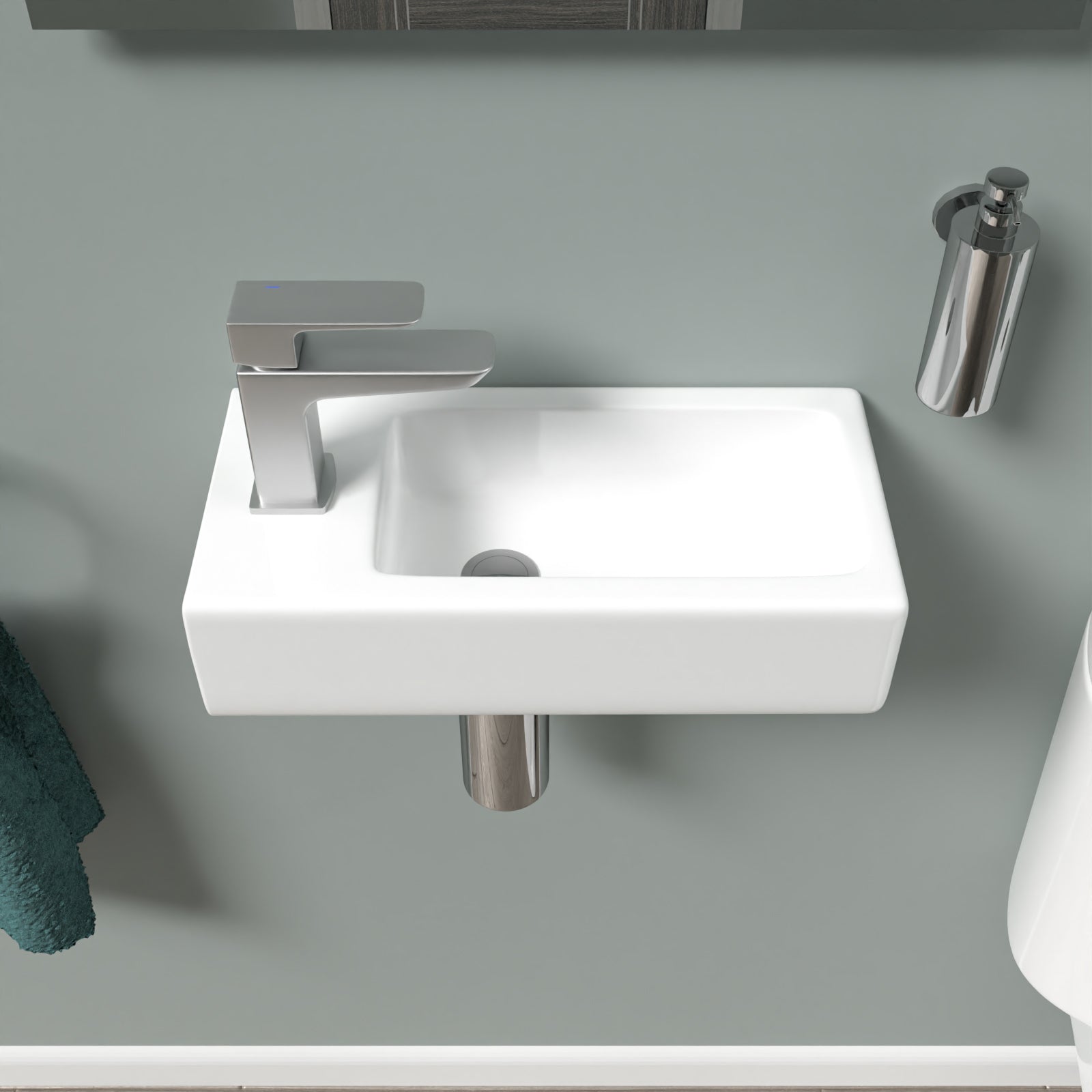 White Round Close Coupled Toilet with Cloakroom LH 360mm Wall Hung Basin