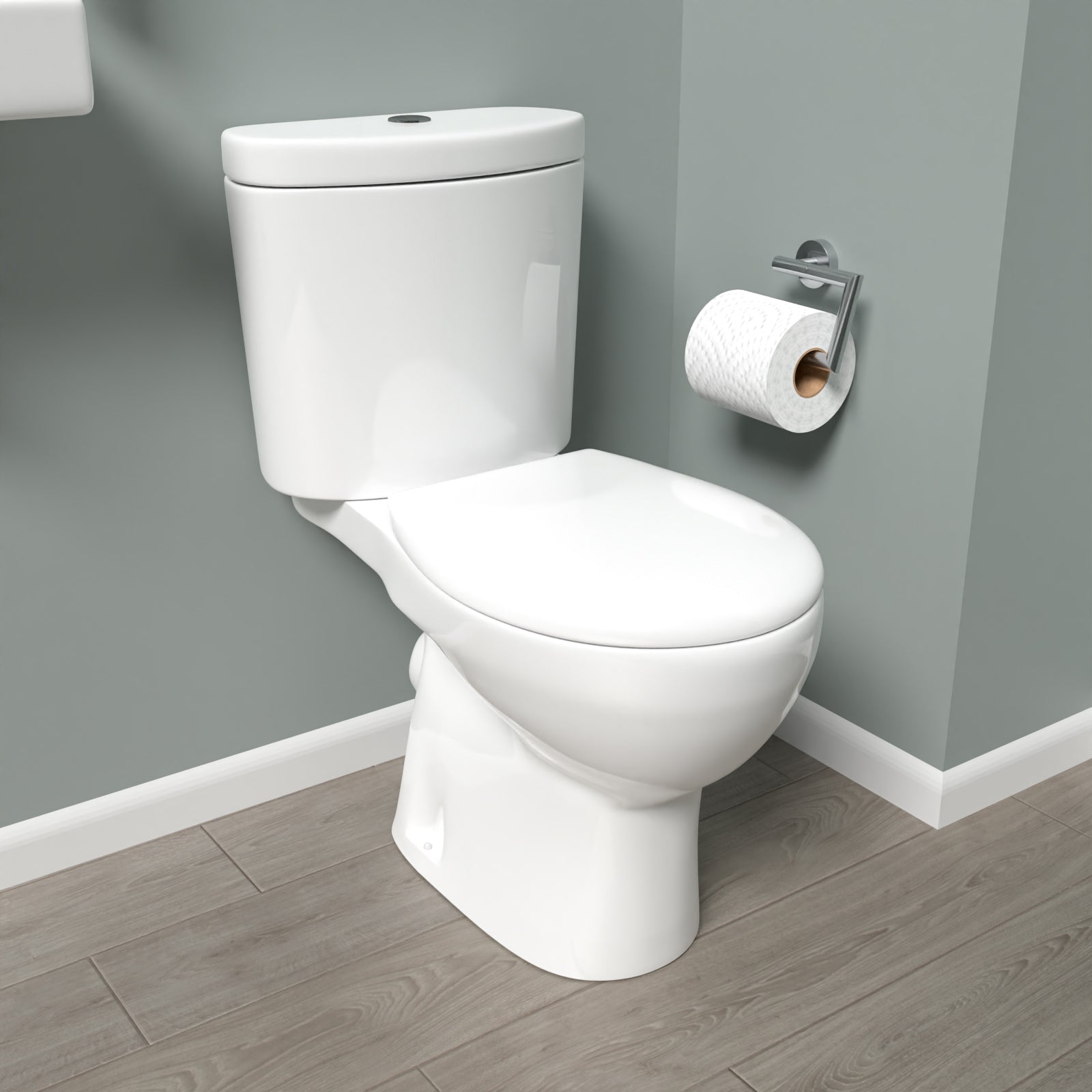 White Round Close Coupled Toilet with Cloakroom LH 360mm Wall Hung Basin