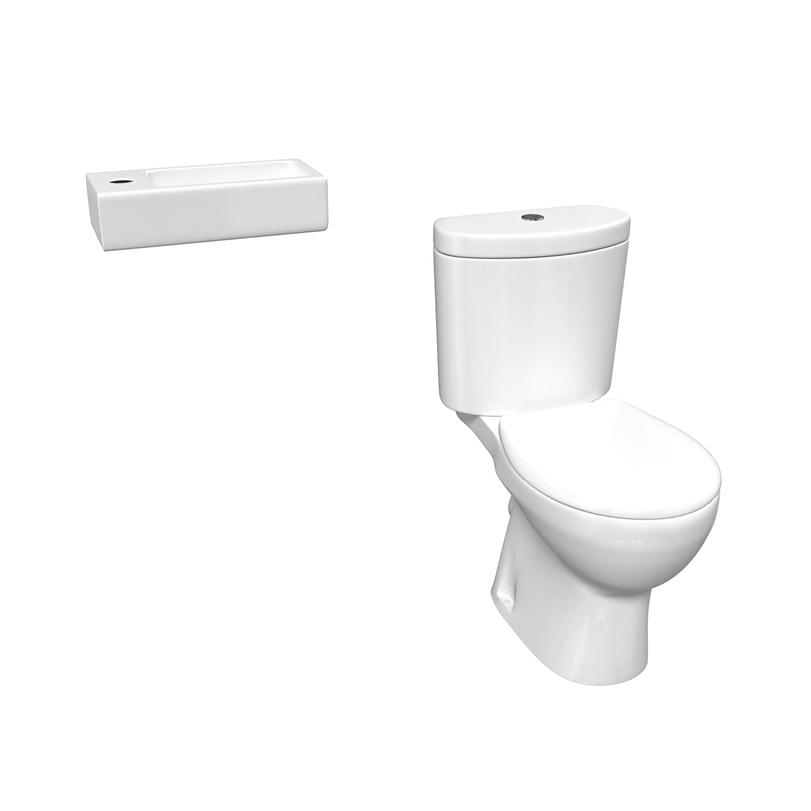 White Round Close Coupled Toilet with Cloakroom LH 360mm Wall Hung Basin