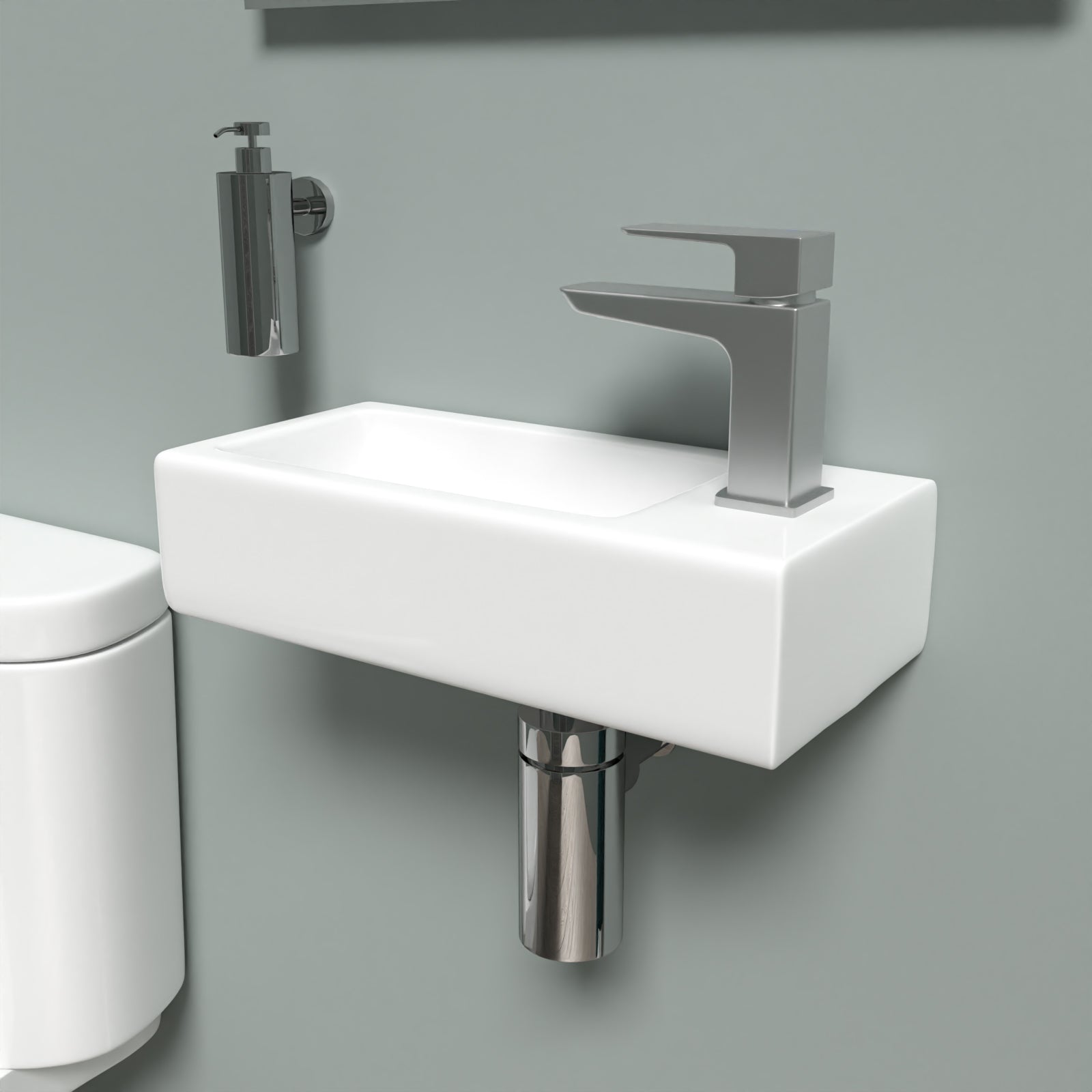 White Round Close Coupled Toilet with Cloakroom RH 360mm Wall Hung Basin