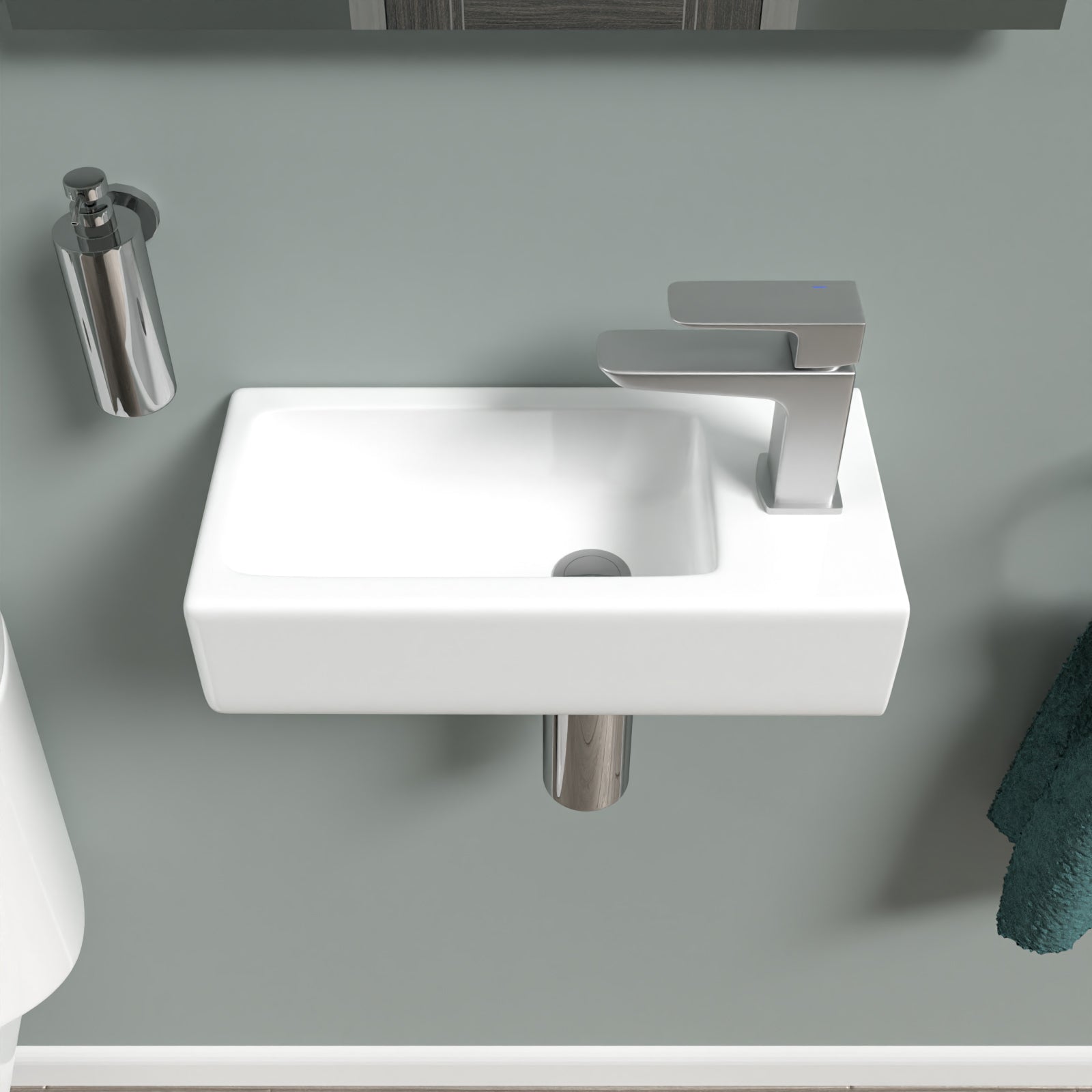 White Round Close Coupled Toilet with Cloakroom RH 360mm Wall Hung Basin