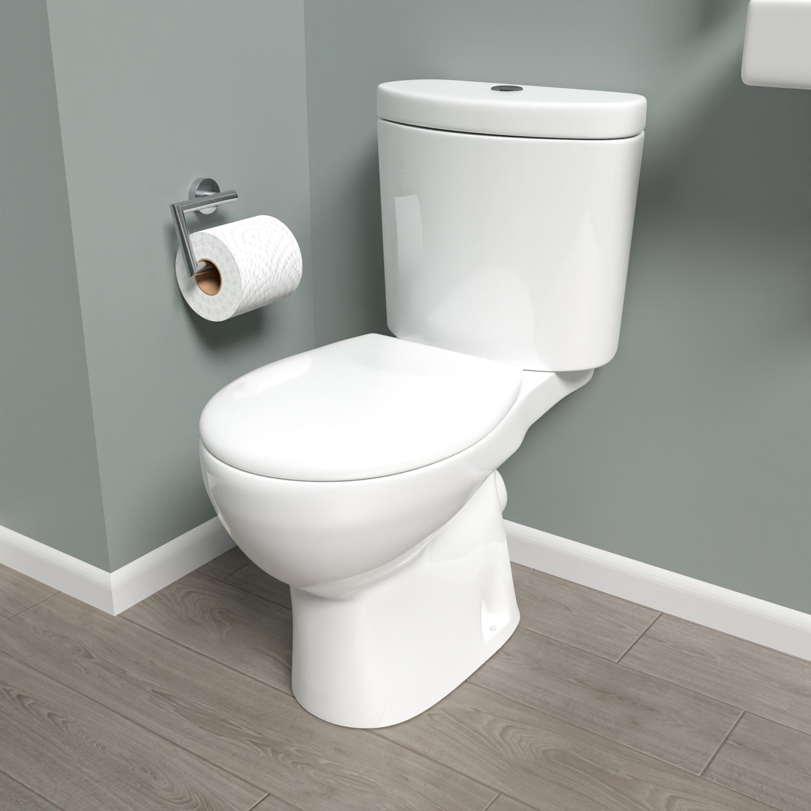 White Round Close Coupled Toilet with Cloakroom RH 360mm Wall Hung Basin