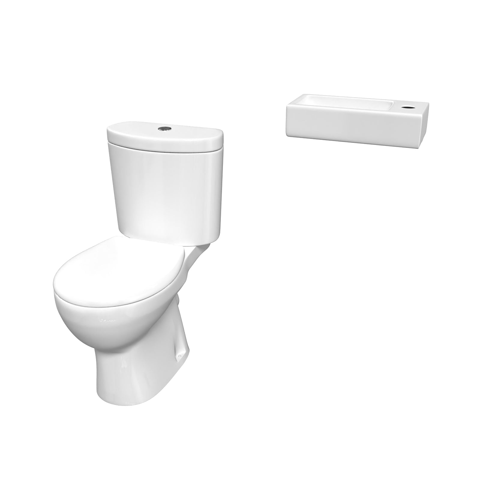 White Round Close Coupled Toilet with Cloakroom RH 360mm Wall Hung Basin