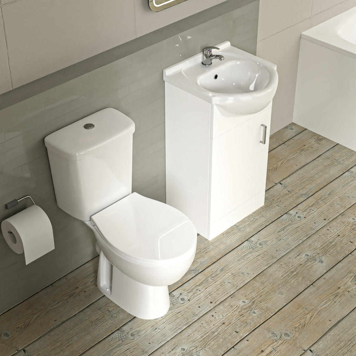 Bathroom Suite 1400mm Round Bathtub With 450mm Freestanding Vanity and Toilet