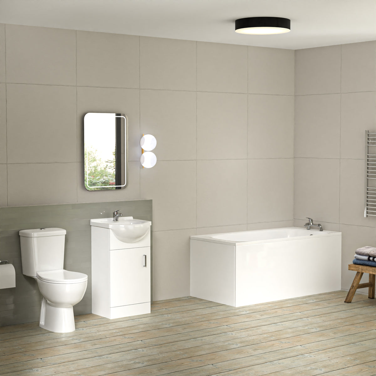 Bathroom Suite 1500mm Round Bathtub With 450mm Freestanding Vanity and Toilet