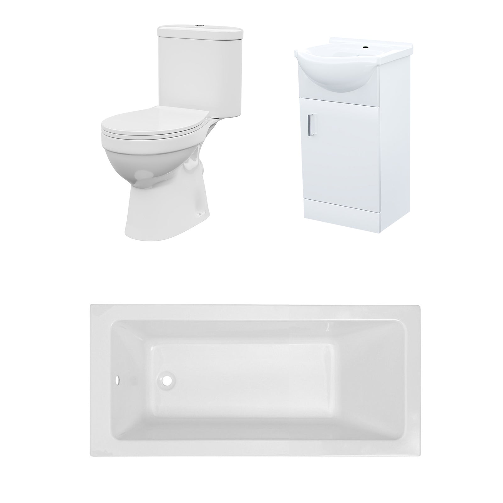Bathroom Suite 1500mm Square Bathtub With 450mm Freestanding Vanity and Toilet