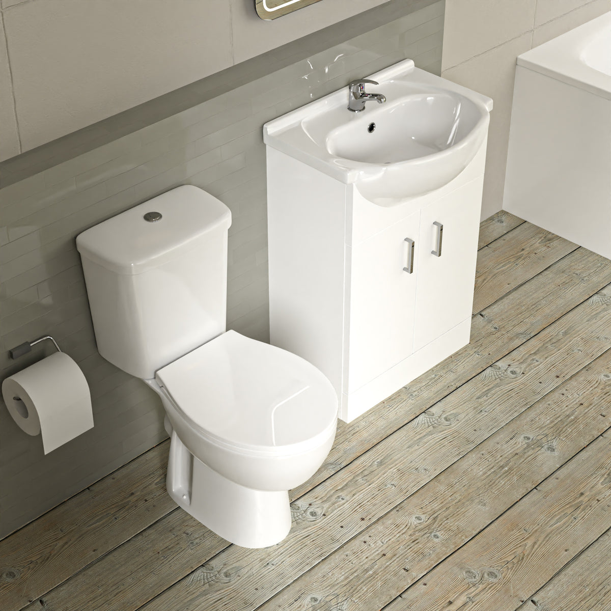 Bathroom Suite 1400mm Round Bathtub With 550mm Freestanding Vanity and Toilet