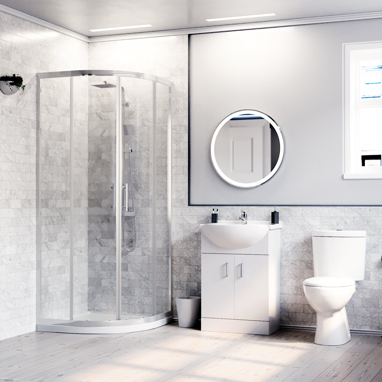 White Toilet & Vanity Unit & 900mm Quadrant Shower Enclosure Tray Set