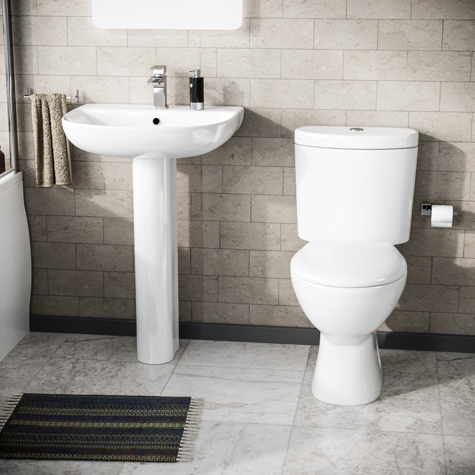 Cloakroom Close Coupled Toilet & 570mm Full Pedestal Basin White