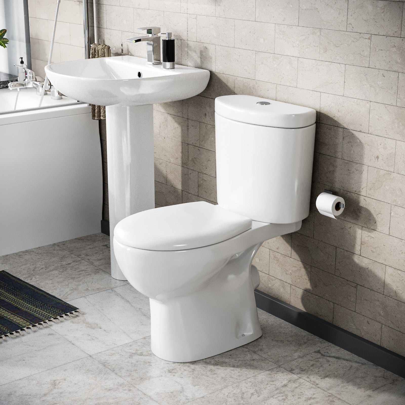 Cloakroom Close Coupled Toilet & 570mm Full Pedestal Basin White