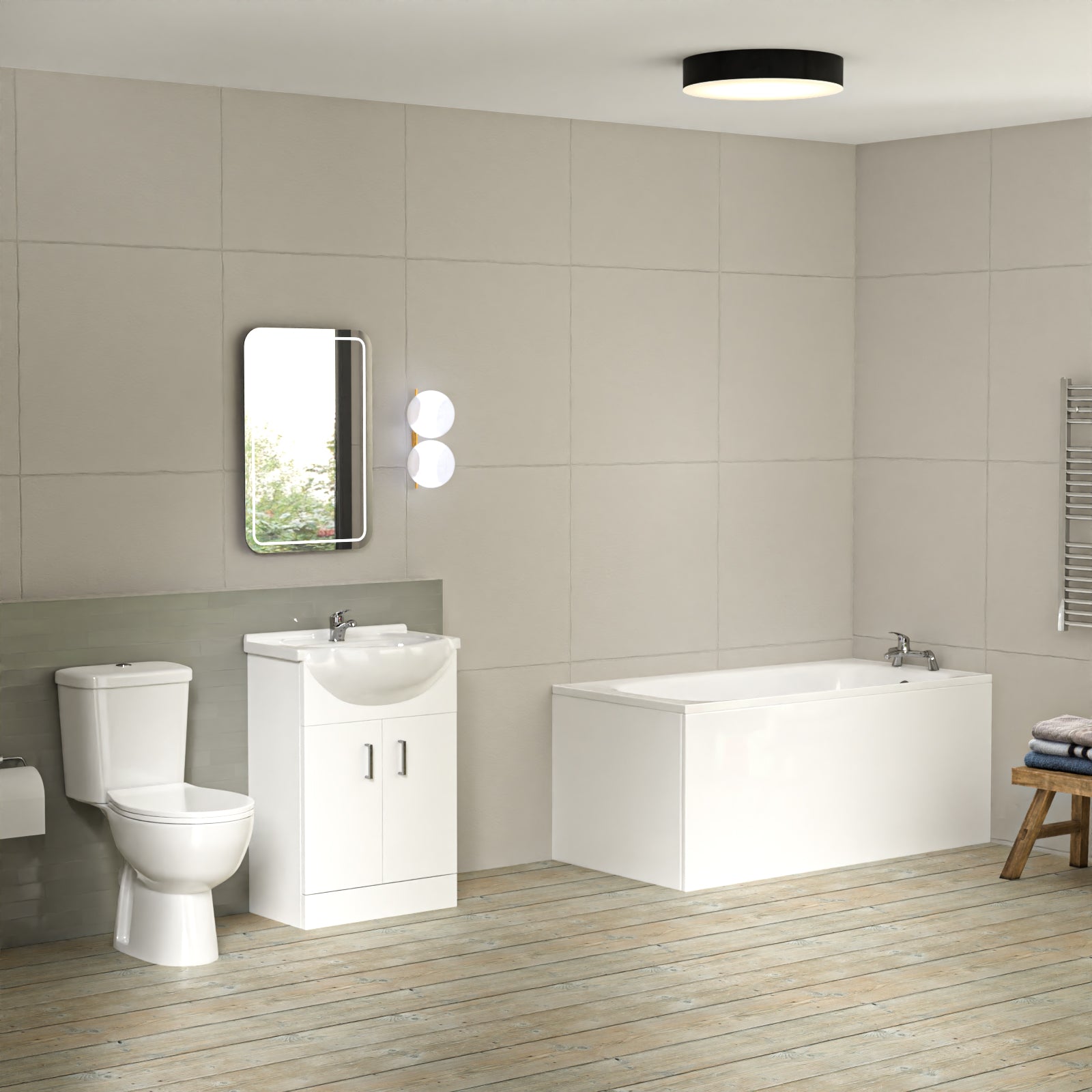 Bathroom Suite 1500mm Round Bathtub With 550mm Freestanding Vanity and Toilet