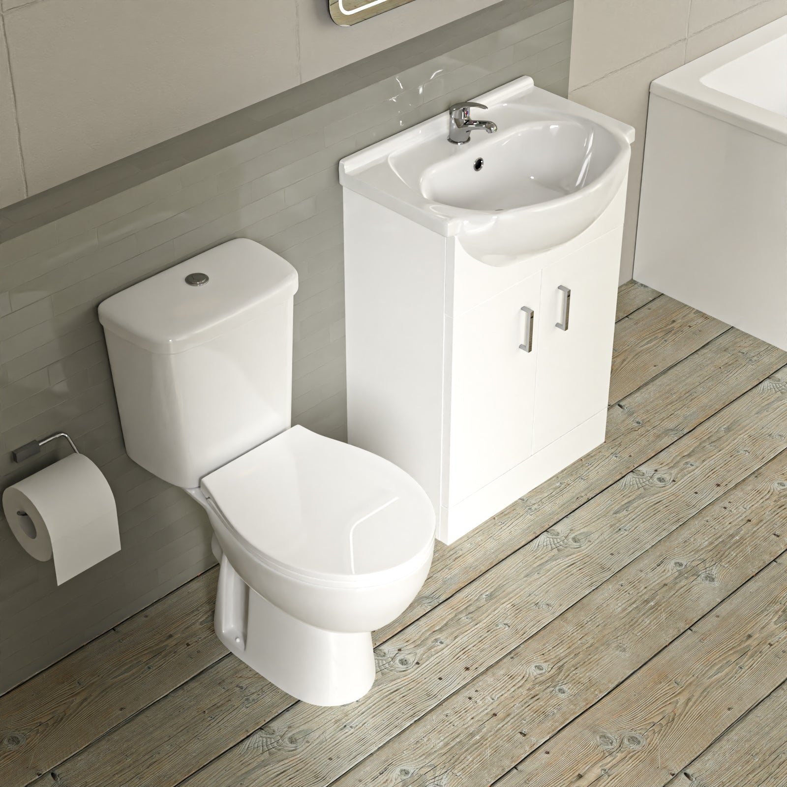 Bathroom Suite 1500mm Square Bathtub With 550mm Freestanding Vanity and Toilet