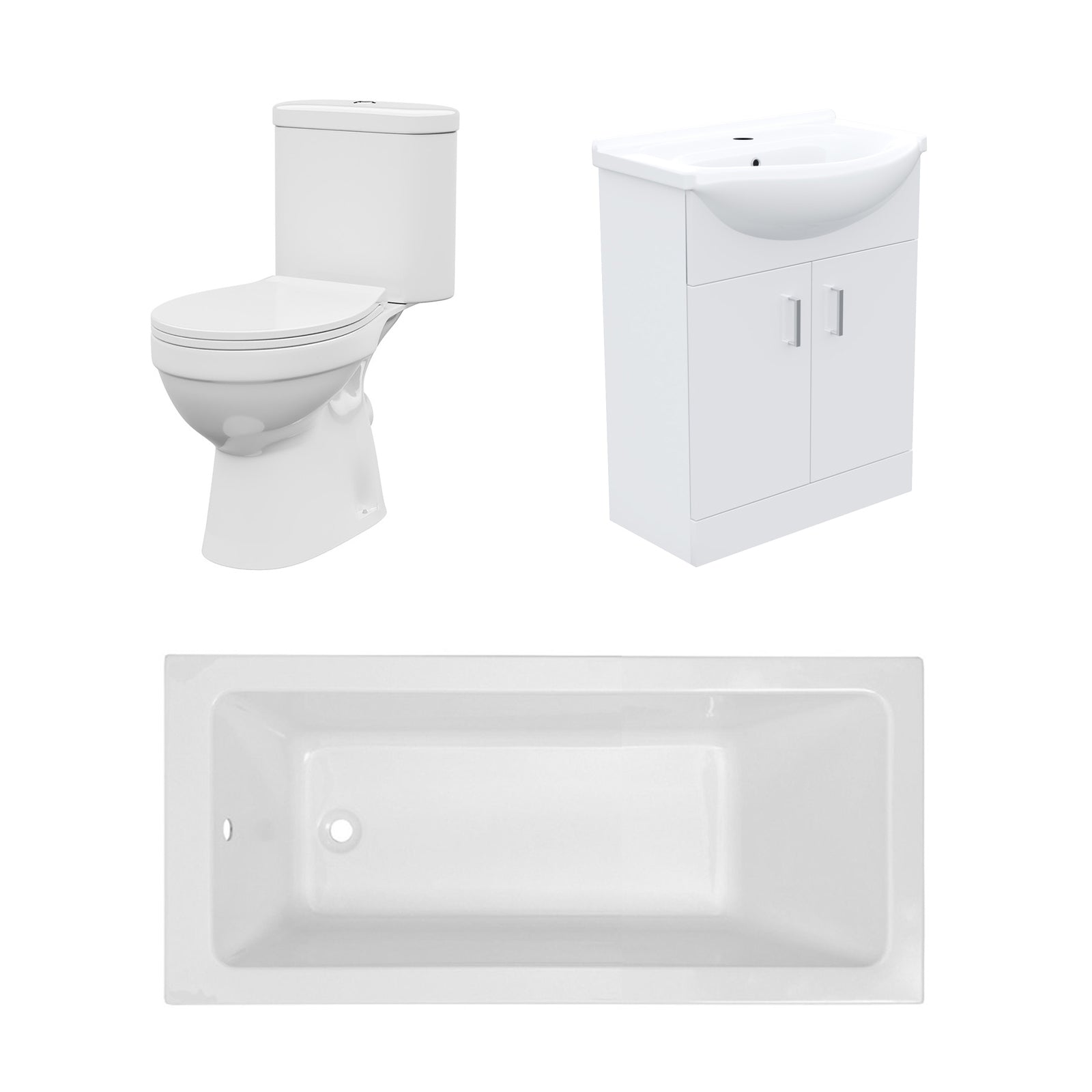 Bathroom Suite 1500mm Square Bathtub With 550mm Freestanding Vanity and Toilet