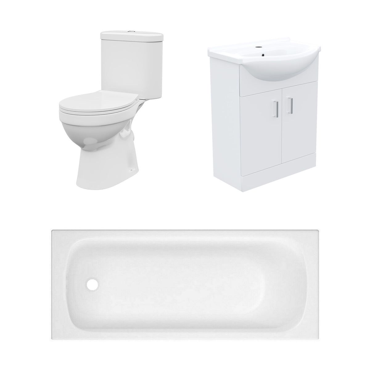 Bathroom Suite 1600mm Square Bathtub With 550mm Freestanding Vanity and Toilet