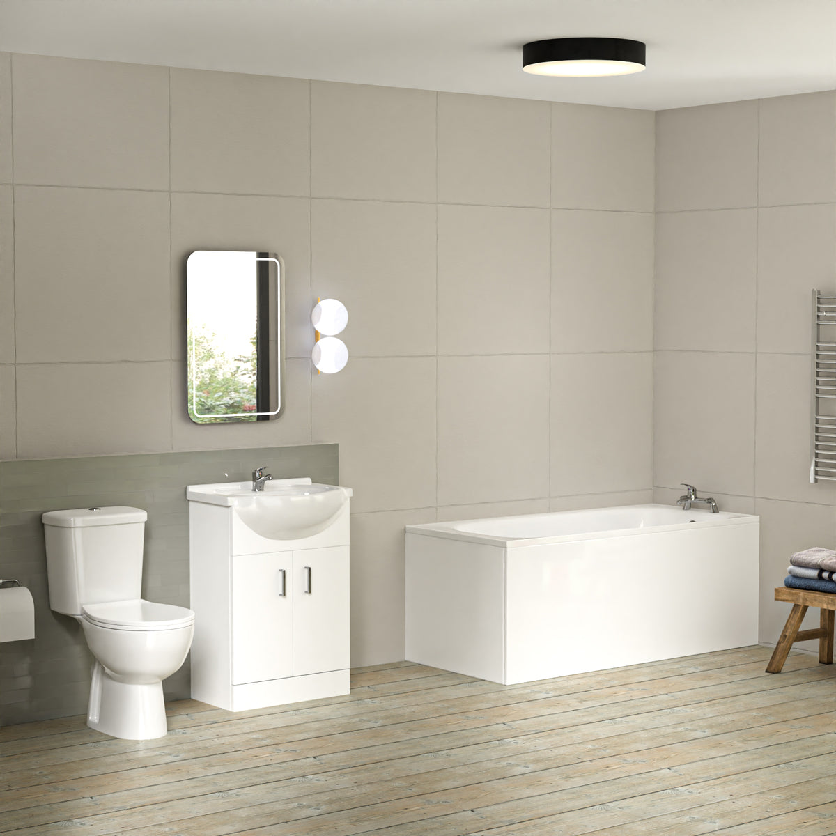 Bathroom Suite 1600mm Round Bathtub With 550mm Freestanding Vanity and Toilet
