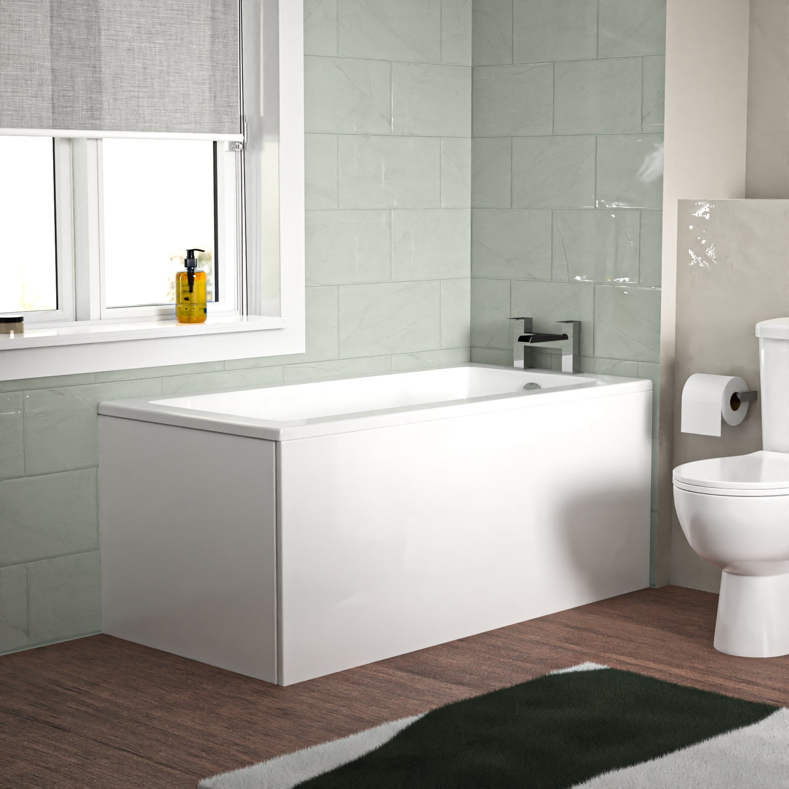 Bathroom Suite 1400mm Square Bathtub With 400mm Freestanding Vanity and Toilet