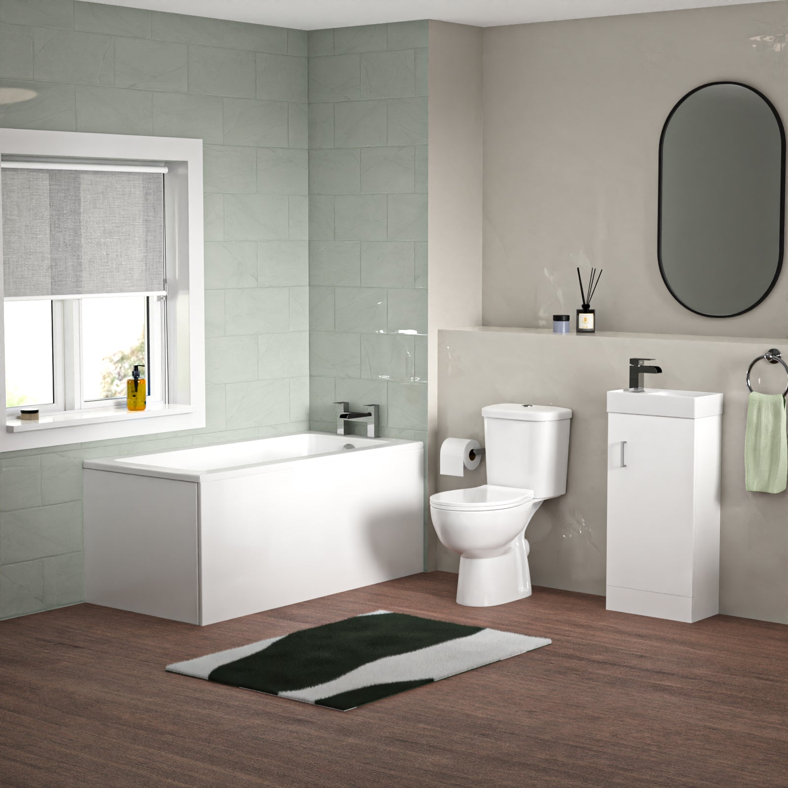 Bathroom Suite 1400mm Square Bathtub With 400mm Freestanding Vanity and Toilet