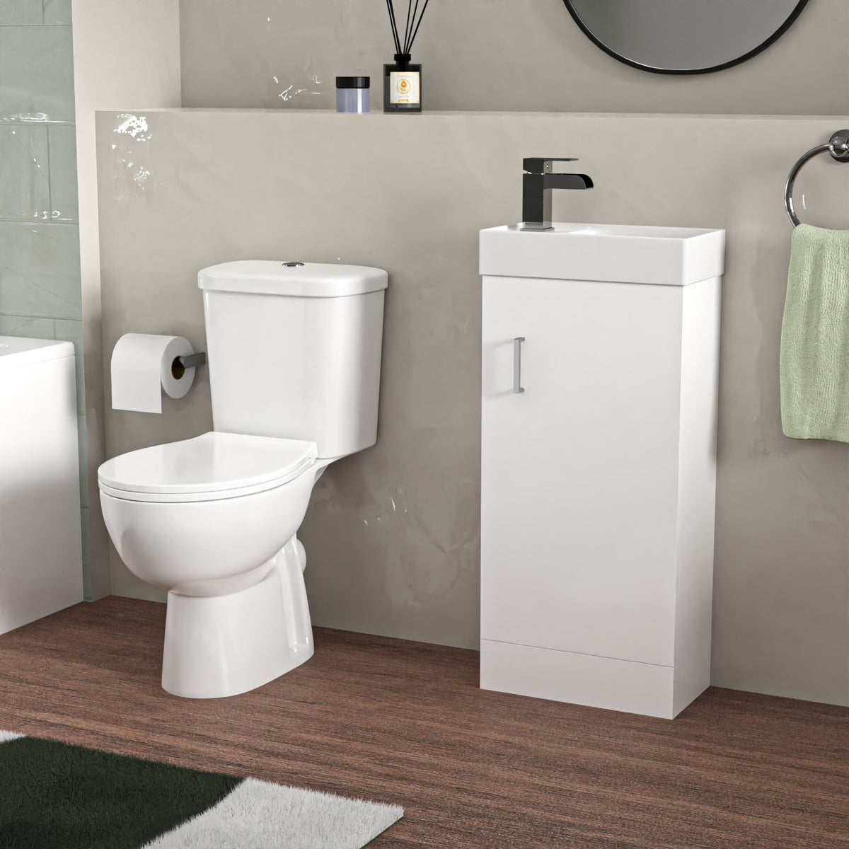 Bathroom Suite 1400mm Round Bathtub With 400mm Freestanding Vanity and Toilet