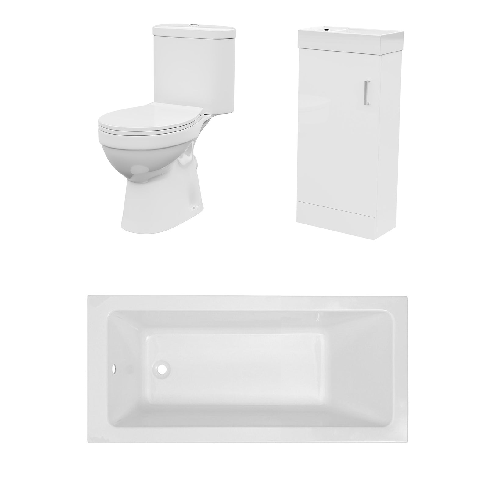Bathroom Suite 1500mm Square Bathtub With 400mm Freestanding Vanity and Toilet