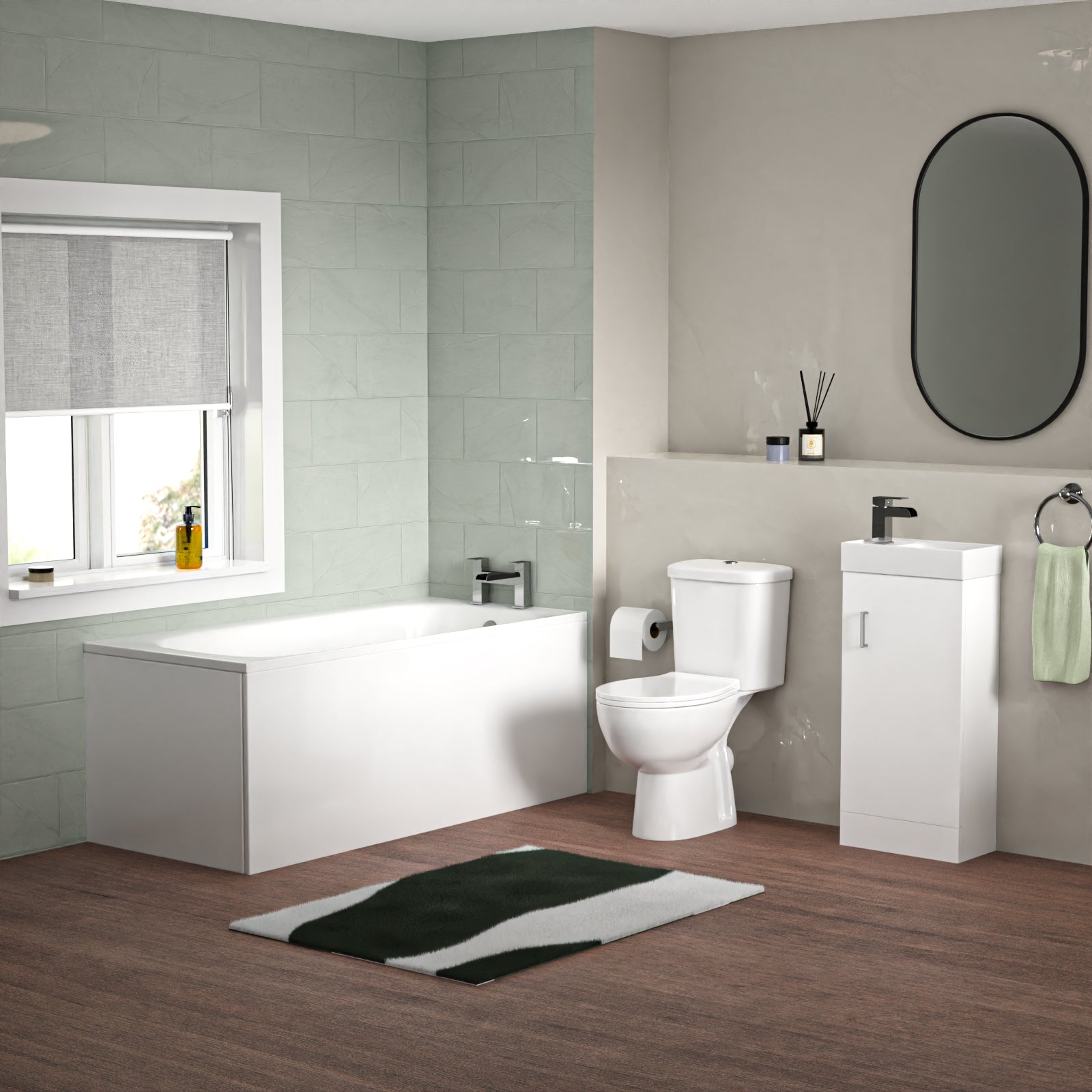 Bathroom Suite 1600mm Round Bathtub With 400mm Freestanding Vanity and Toilet