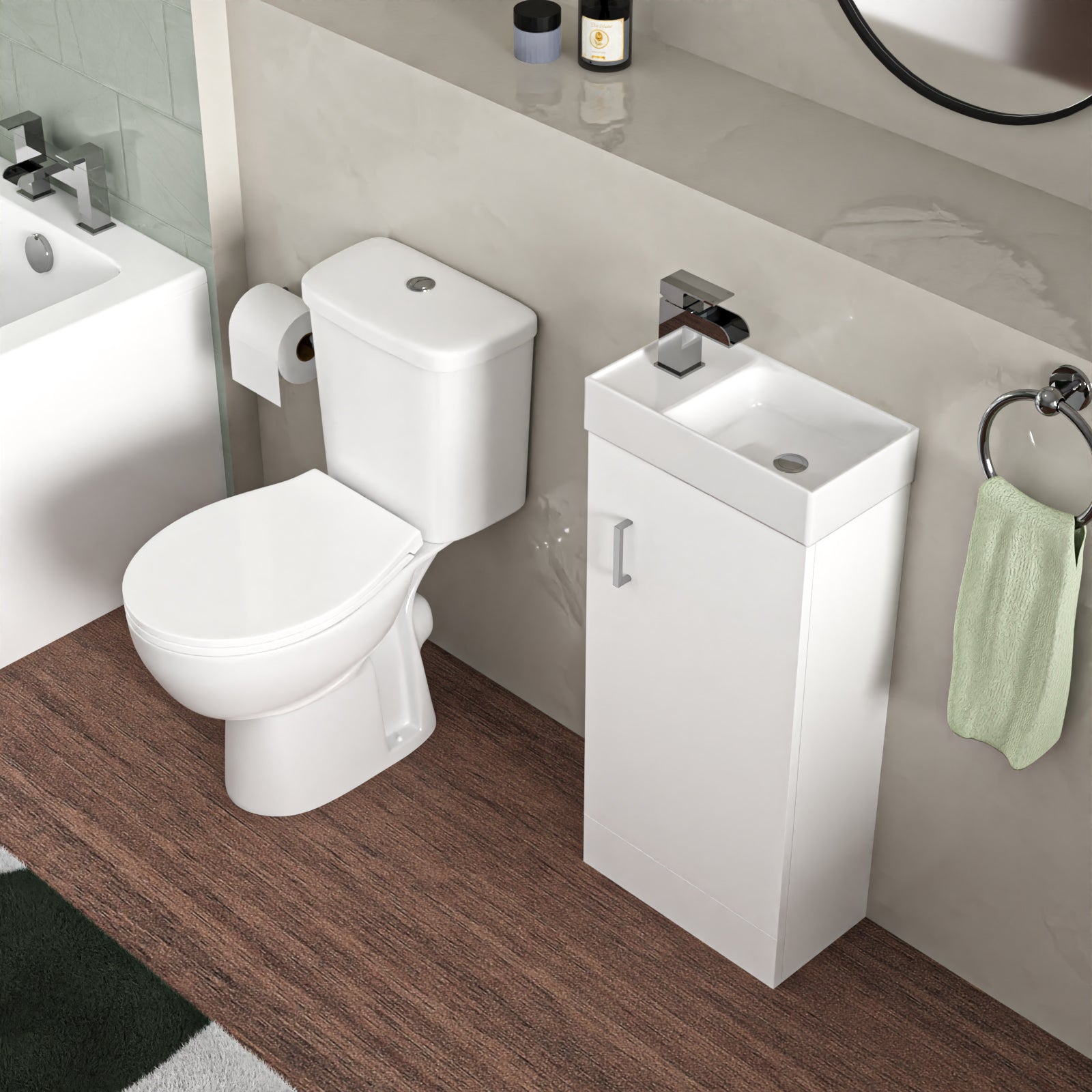 Bathroom Suite 1600mm Square Bathtub With 400mm Freestanding Vanity and Toilet