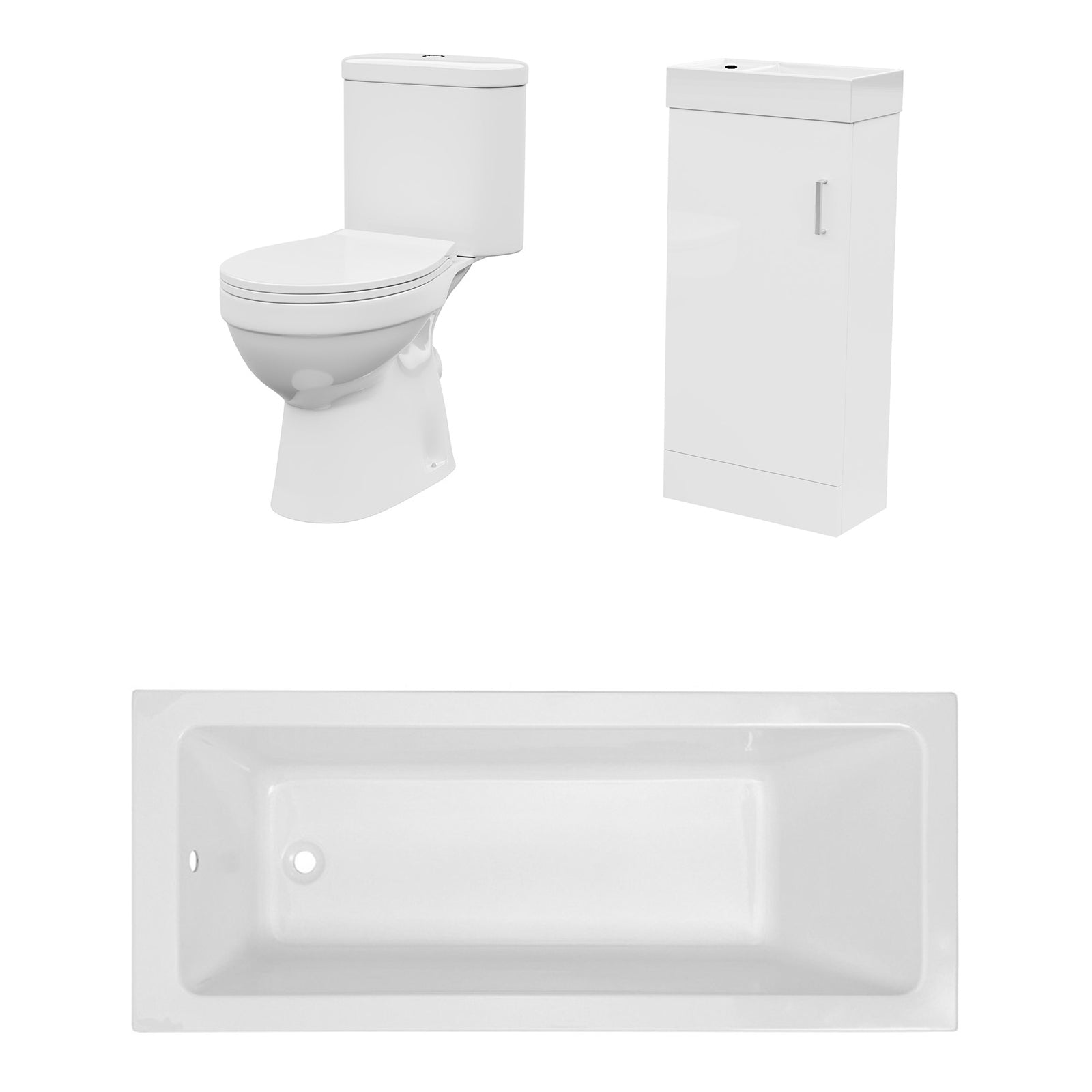 Bathroom Suite 1600mm Square Bathtub With 400mm Freestanding Vanity and Toilet